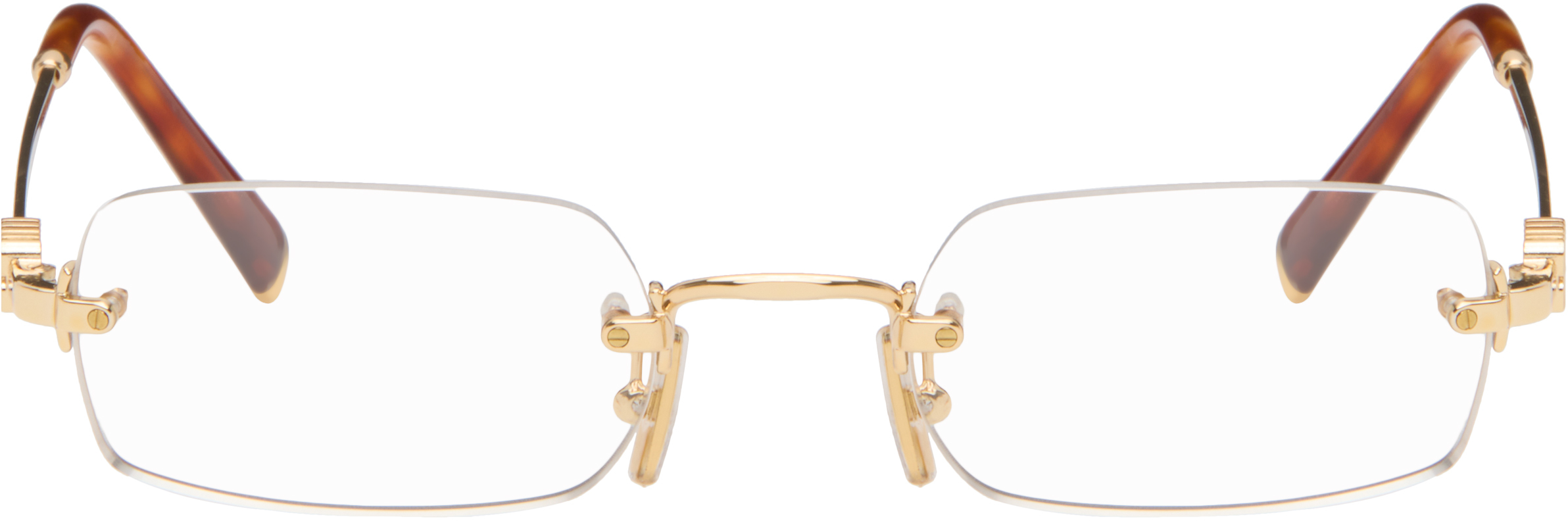 Miu Miu Eyewearのゴールド リムレスレンズ メガネがセール中