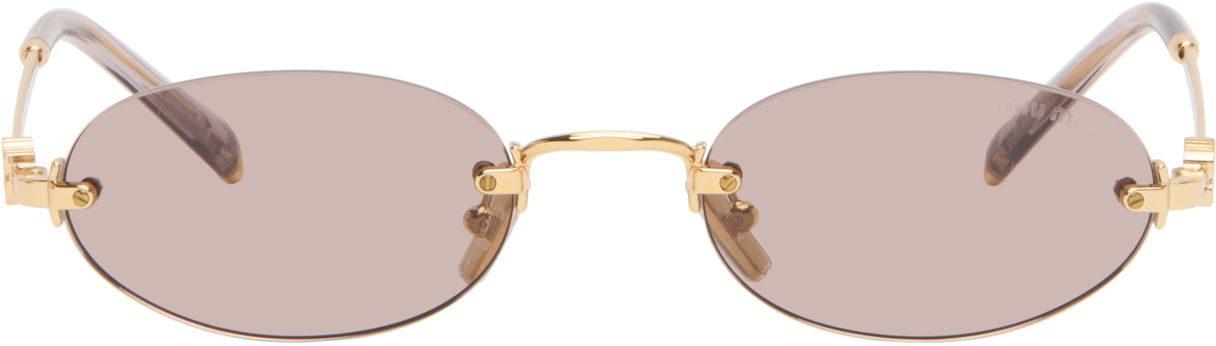 Miu Miu Eyewear: Gold 'Miu Miu Logo' Sunglasses | SSENSE