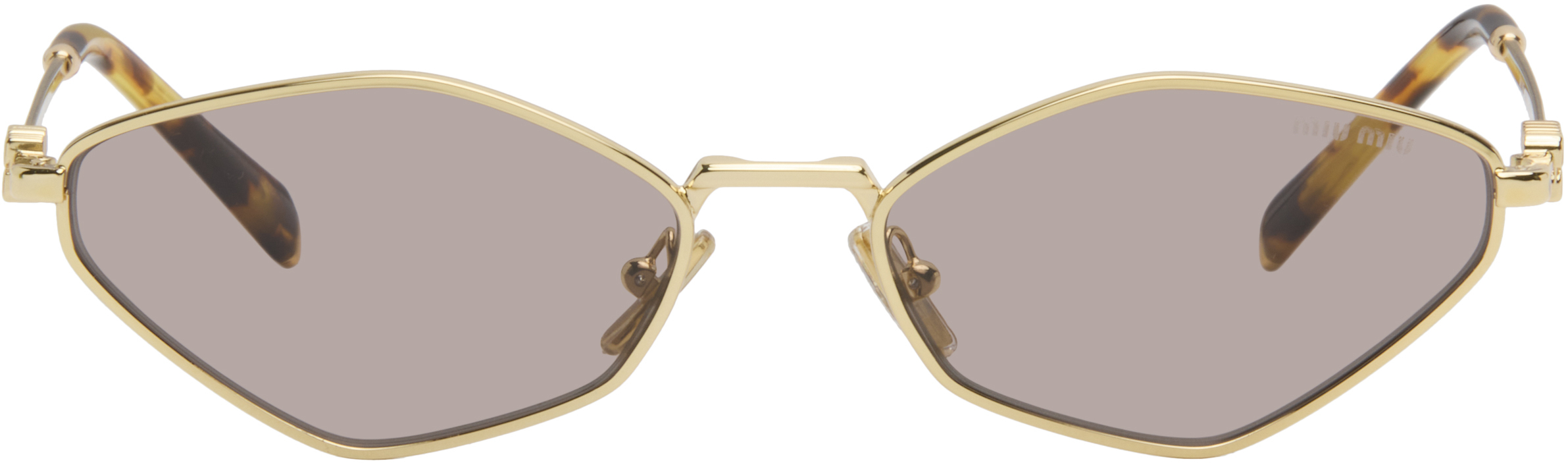 Miu Miu Gold '' Logo Sunglasses In Gold