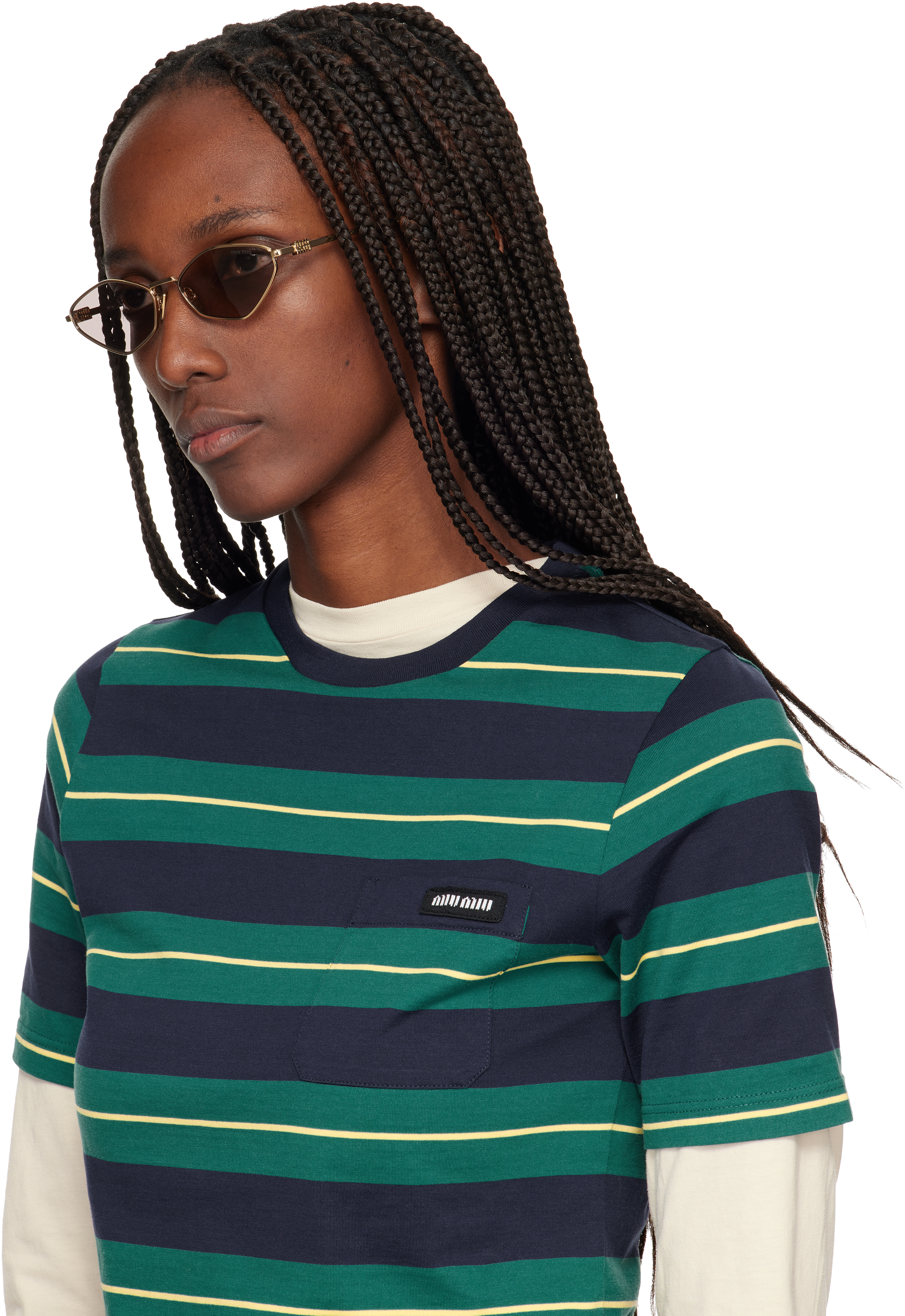 Miu Miu Gold '' Logo Sunglasses In Gold