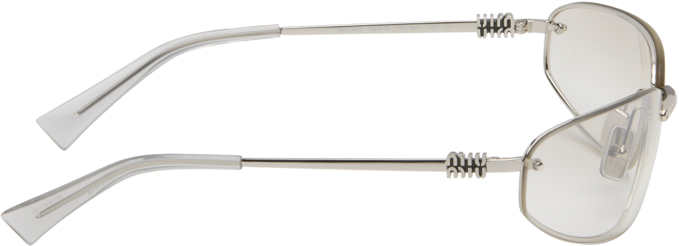 Miu Miu Silver Rimless Metal Oval Sunglasses In Metallic