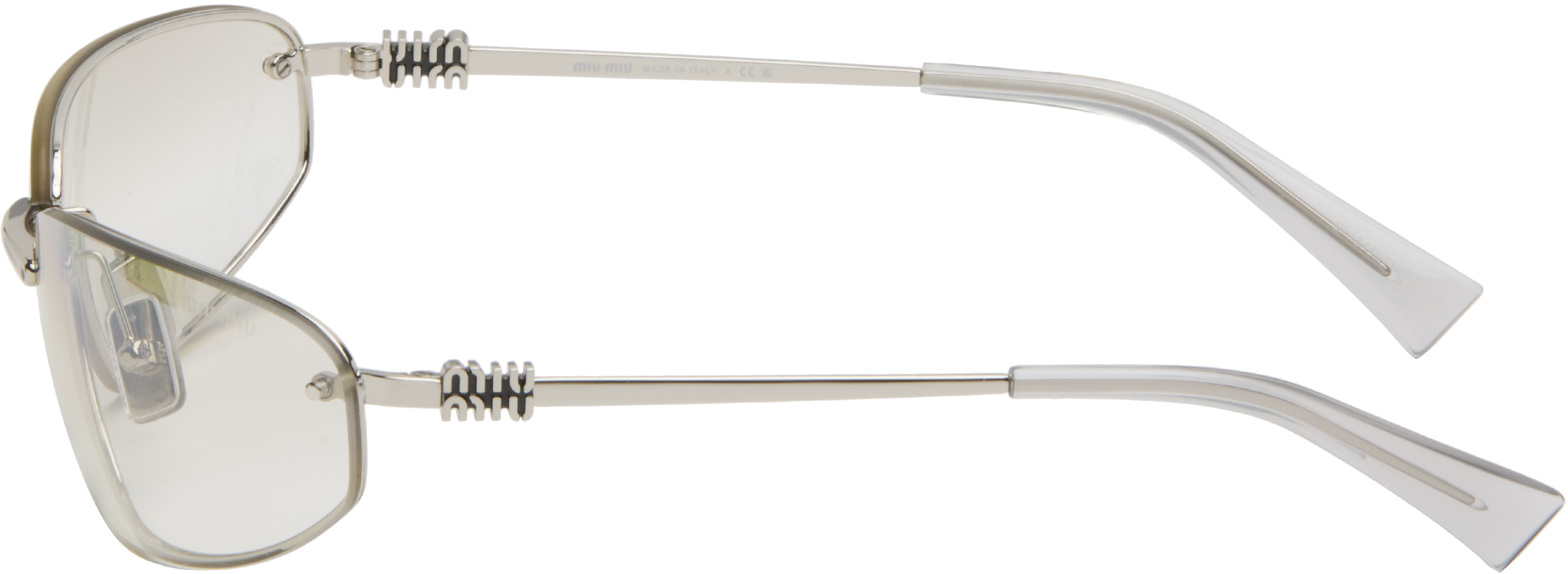 Miu Miu Silver Rimless Metal Oval Sunglasses In Metallic