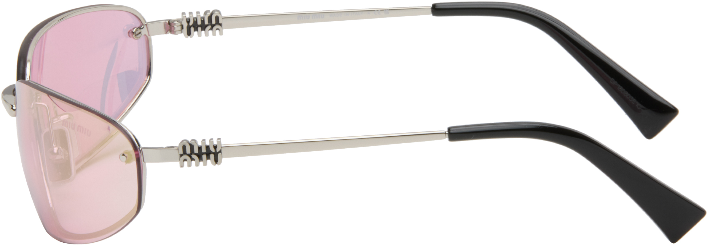 Miu Miu Pink Rimless Metal Oval Sunglasses In Pink