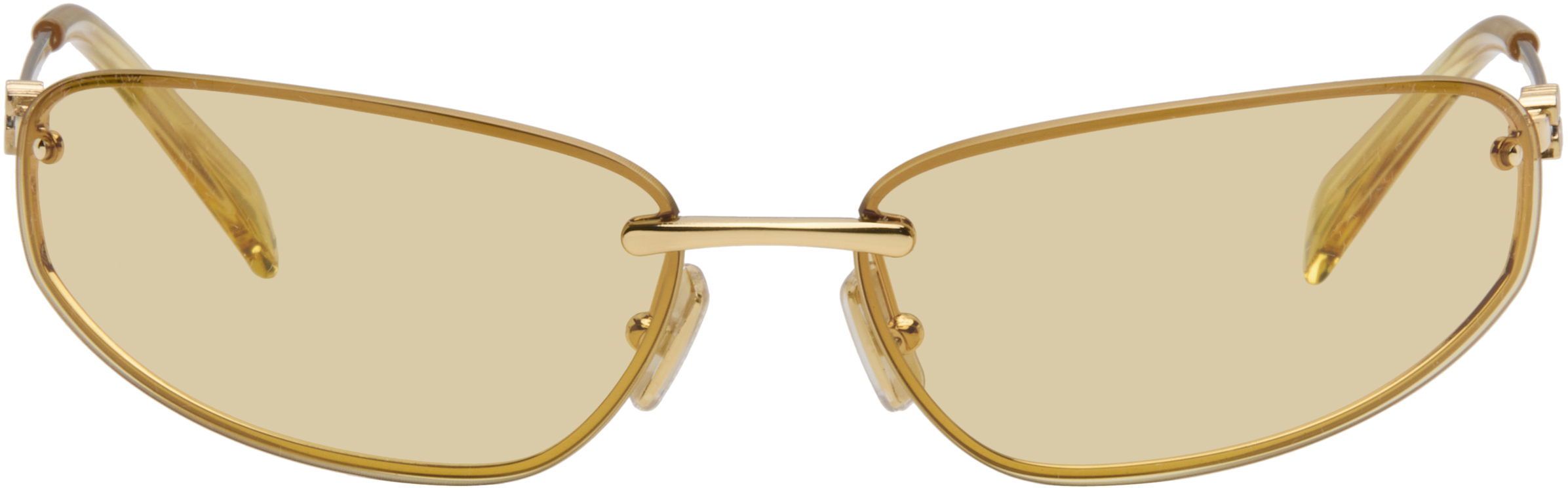 Miu Miu Gold Rimless Metal Oval Sunglasses In Gold