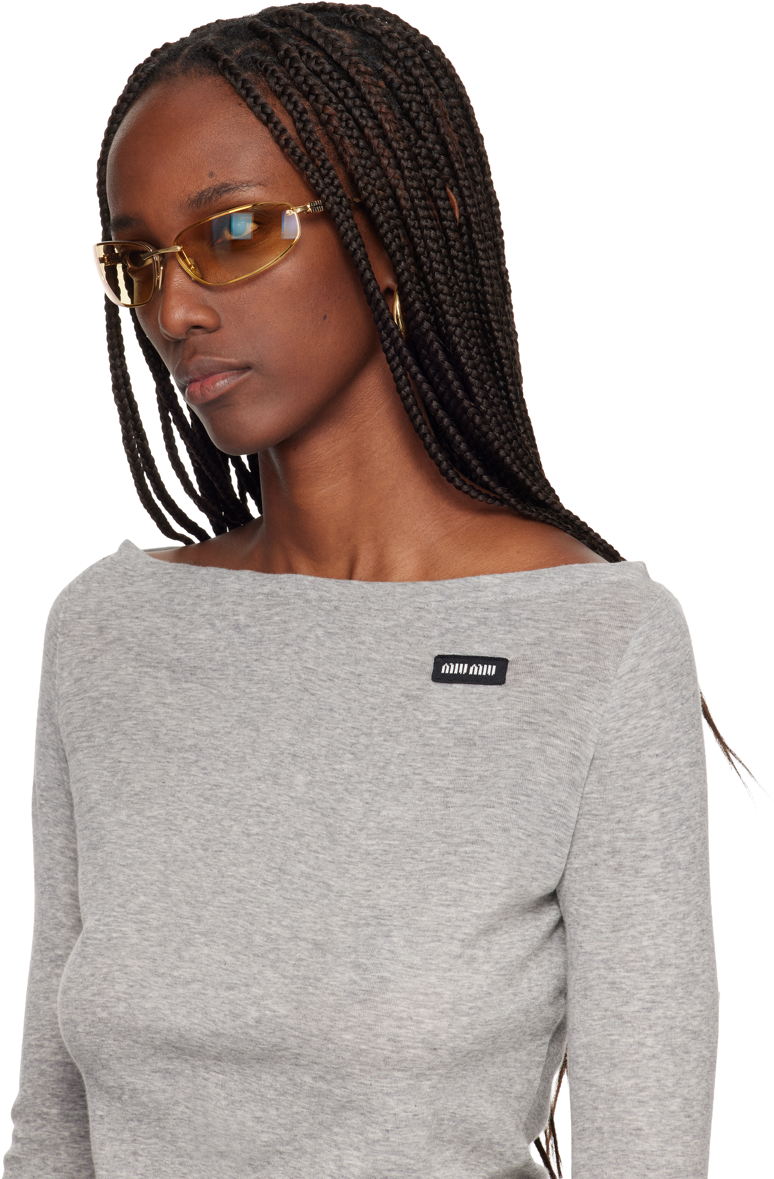 Miu Miu Gold Rimless Metal Oval Sunglasses In Gold