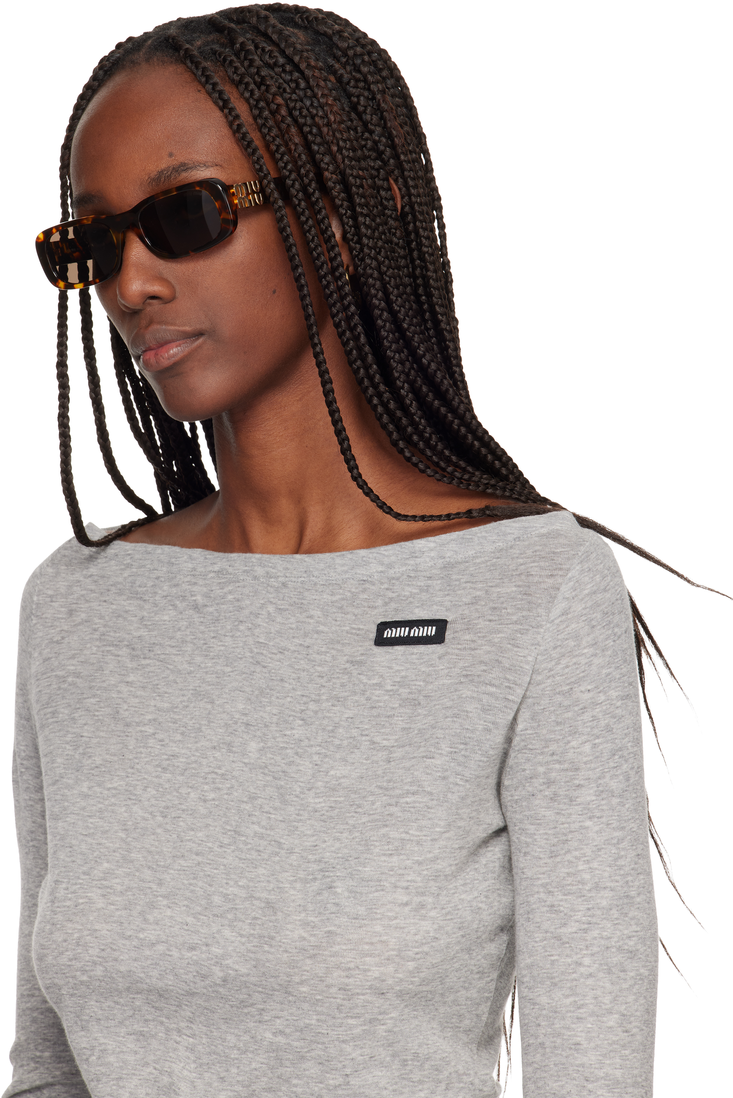 Miu Miu Brown Square Acetate Sunglasses In Multi