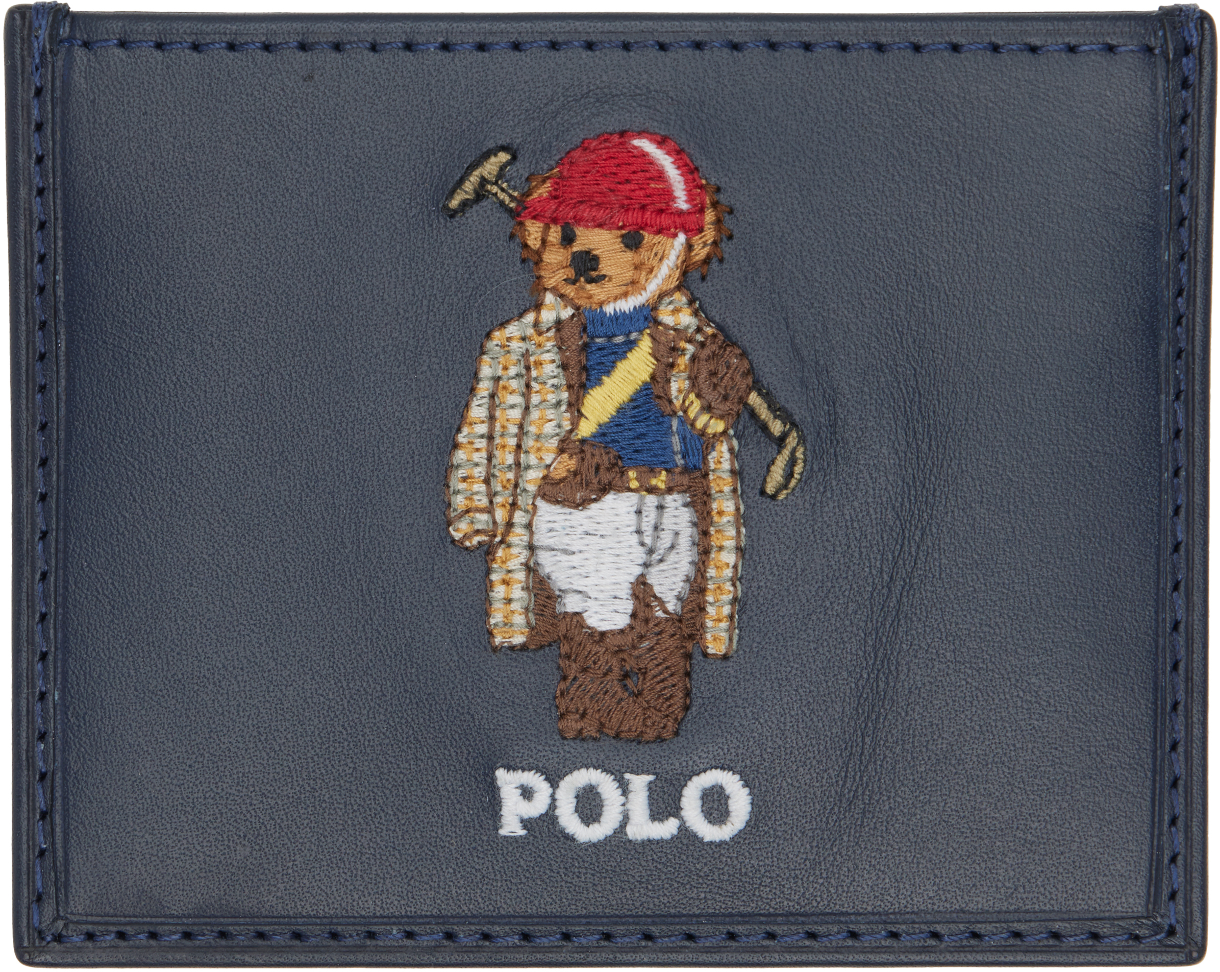 Navy Polo Bear Leather Card Holder