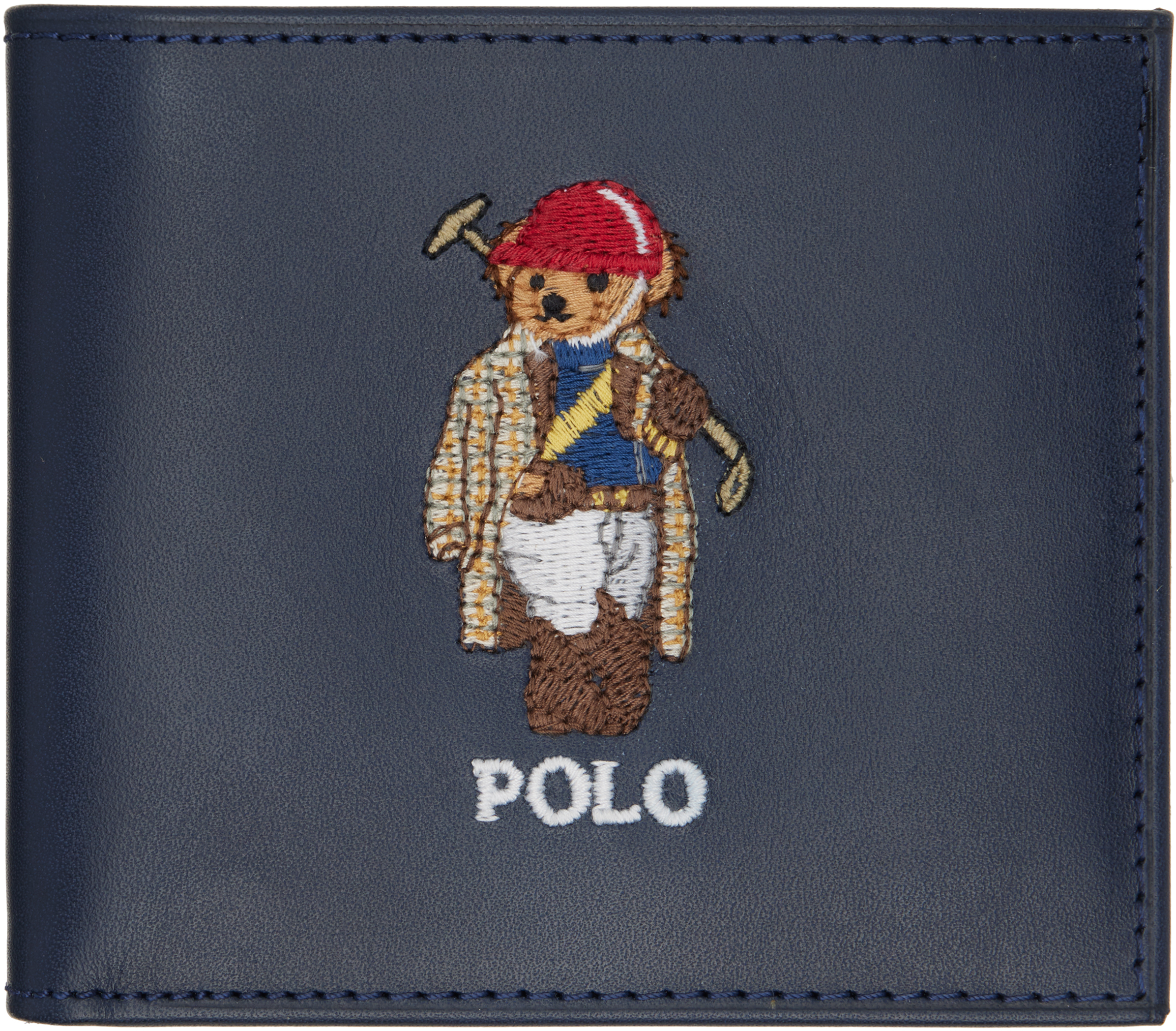 Navy Polo Bear Leather Billfold Wallet