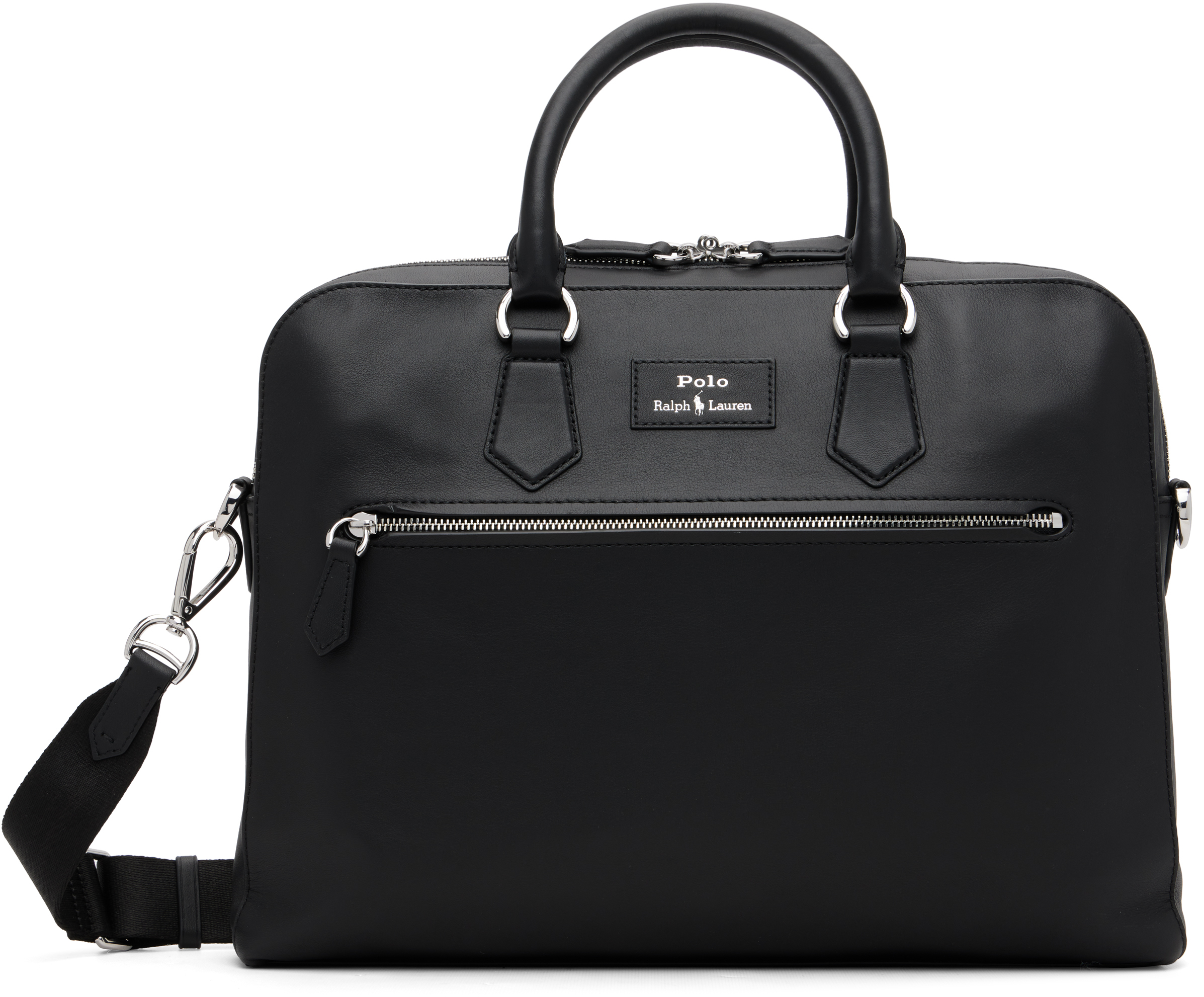 Polo Ralph Lauren: Black Smooth Leather Commuter Briefcase | SSENSE