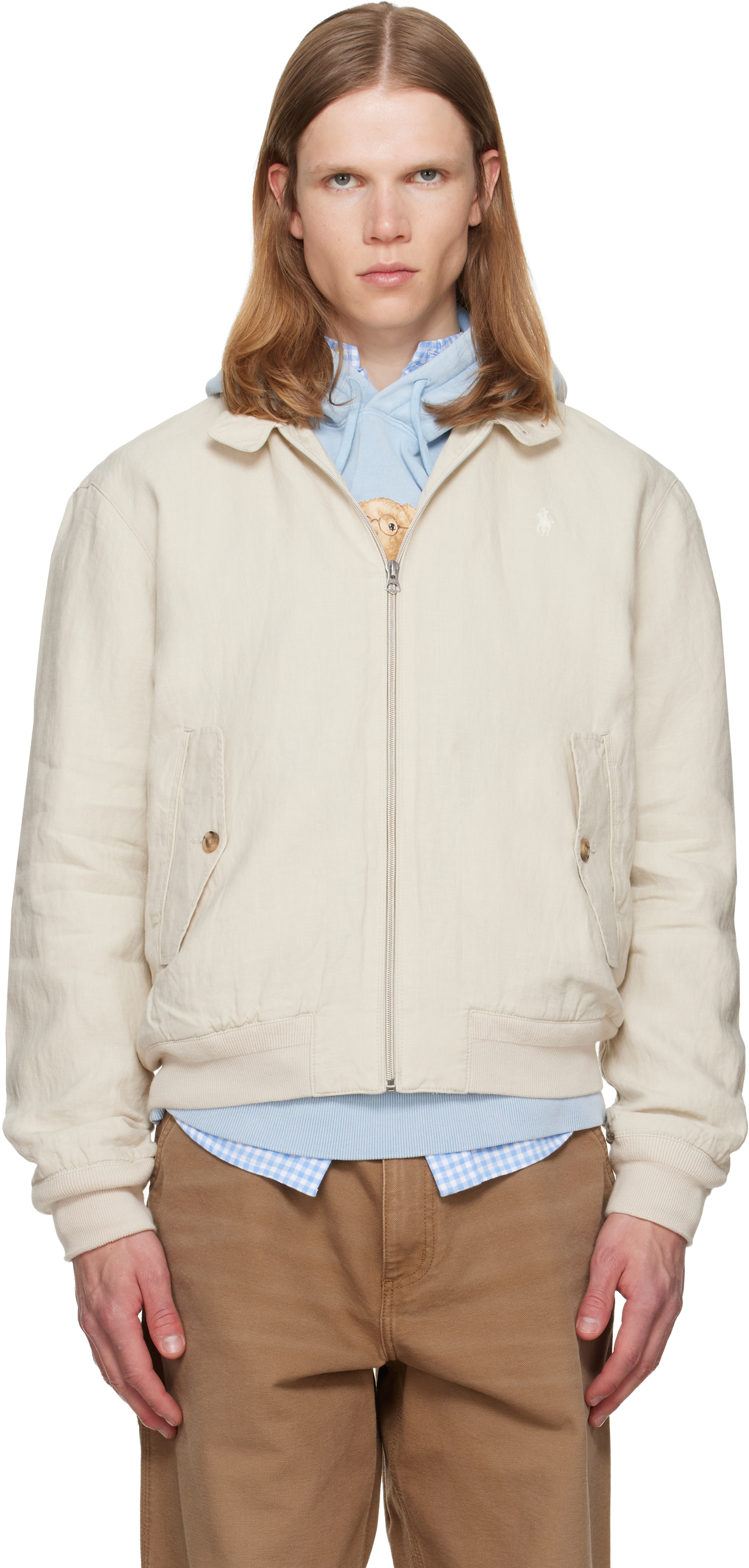 Polo Ralph Laurenのベージュ リネン ヘリンボーン ウインドブレーカー