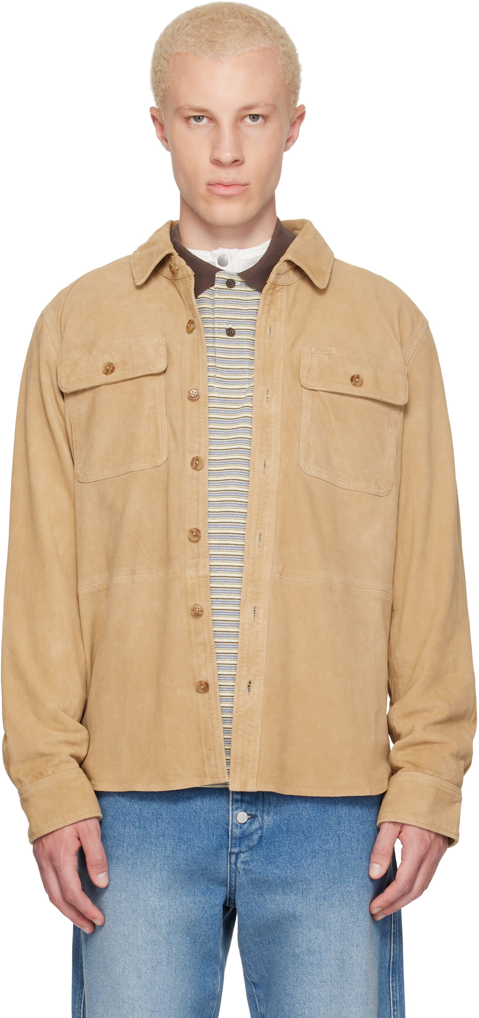 Polo Ralph Lauren: Beige Suede Overshirt | SSENSE