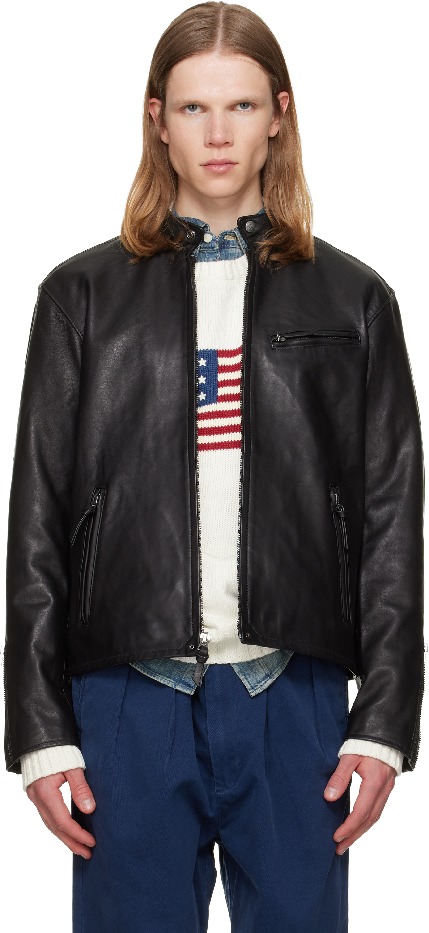 Black Raglan Sleeve Oversized Leather Blouson Jacket