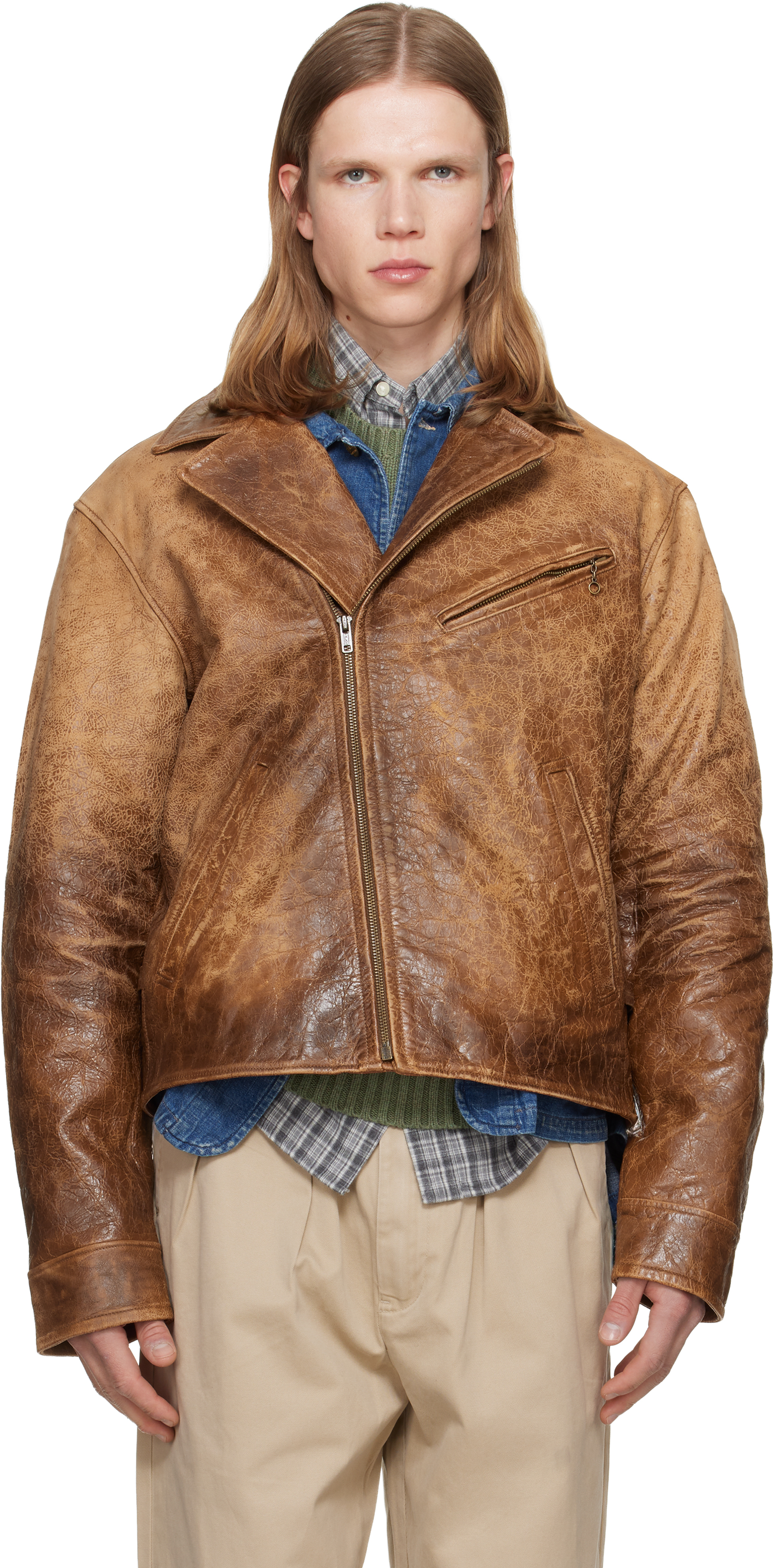 Polo Ralph Lauren: Brown Leather Moto Jacket | SSENSE