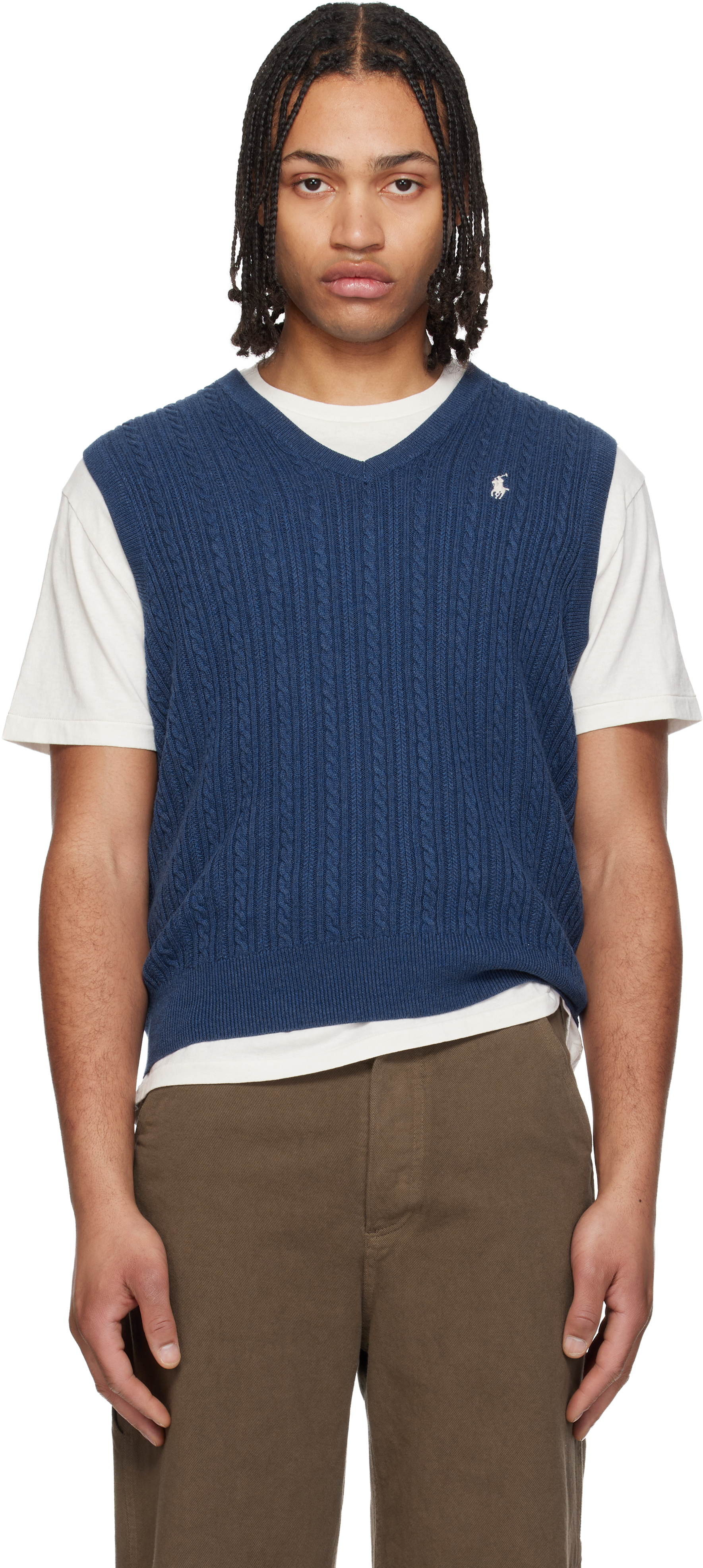 Polo Ralph Lauren: ネイビー Cable-Knit コットン ニットベスト
