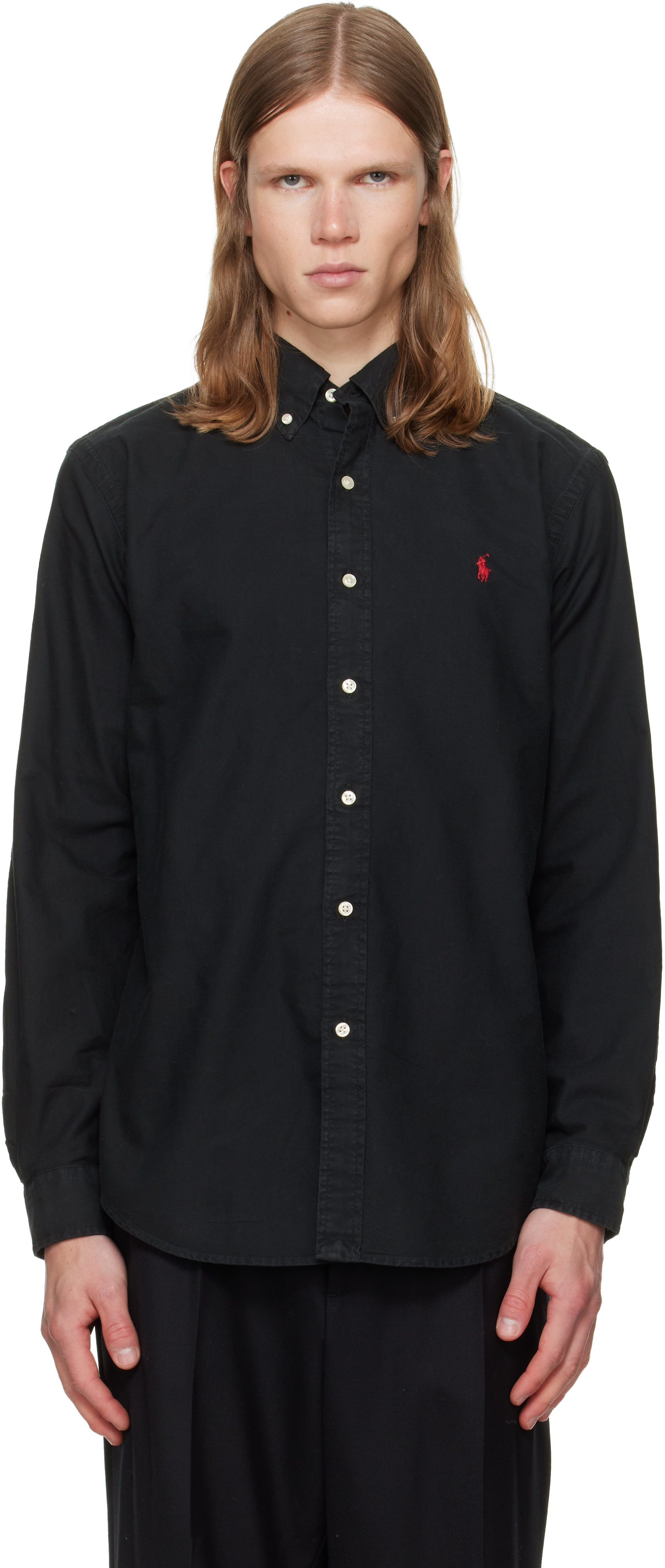 Polo Ralph Lauren: Black Garment-Dyed Oxford Shirt | SSENSE