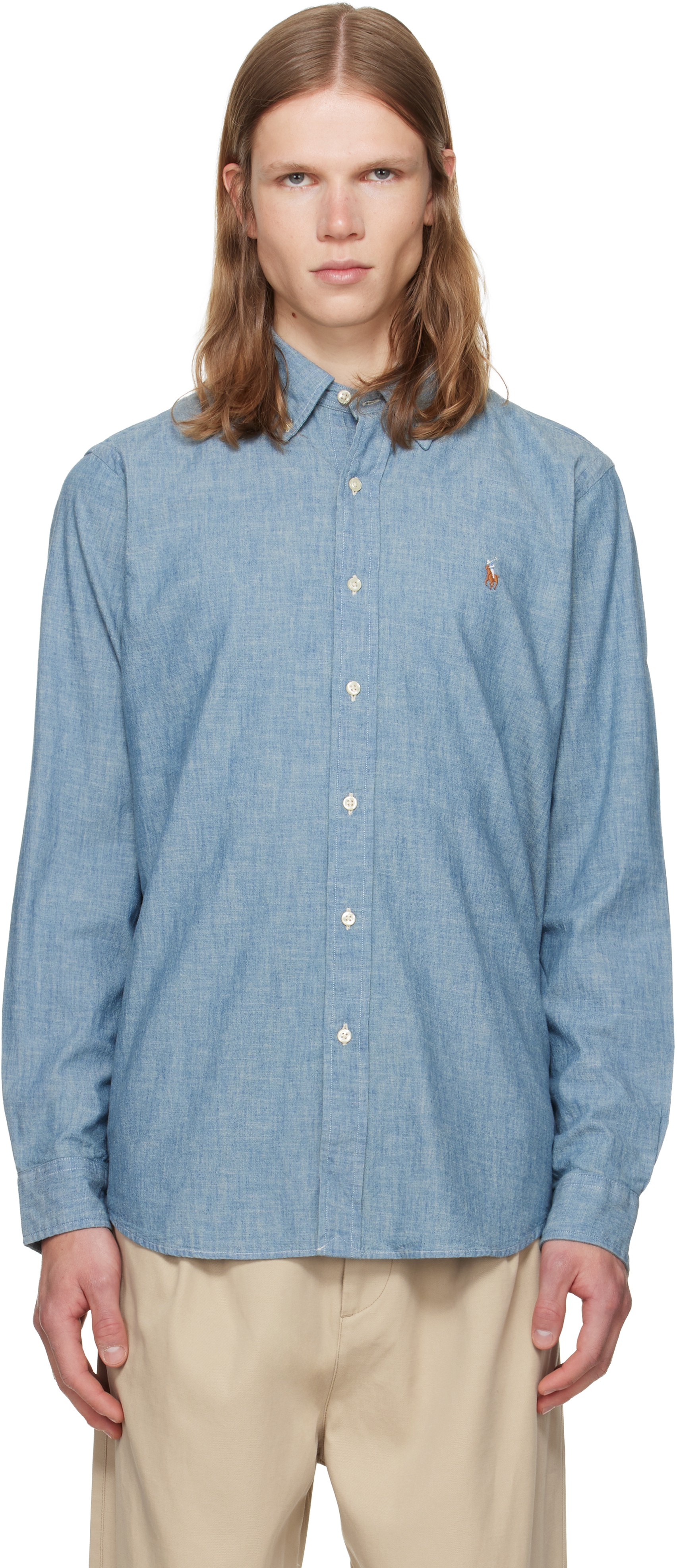 Blue Classic Fit Indigo Chambray Shirt by Polo Ralph Lauren on Sale