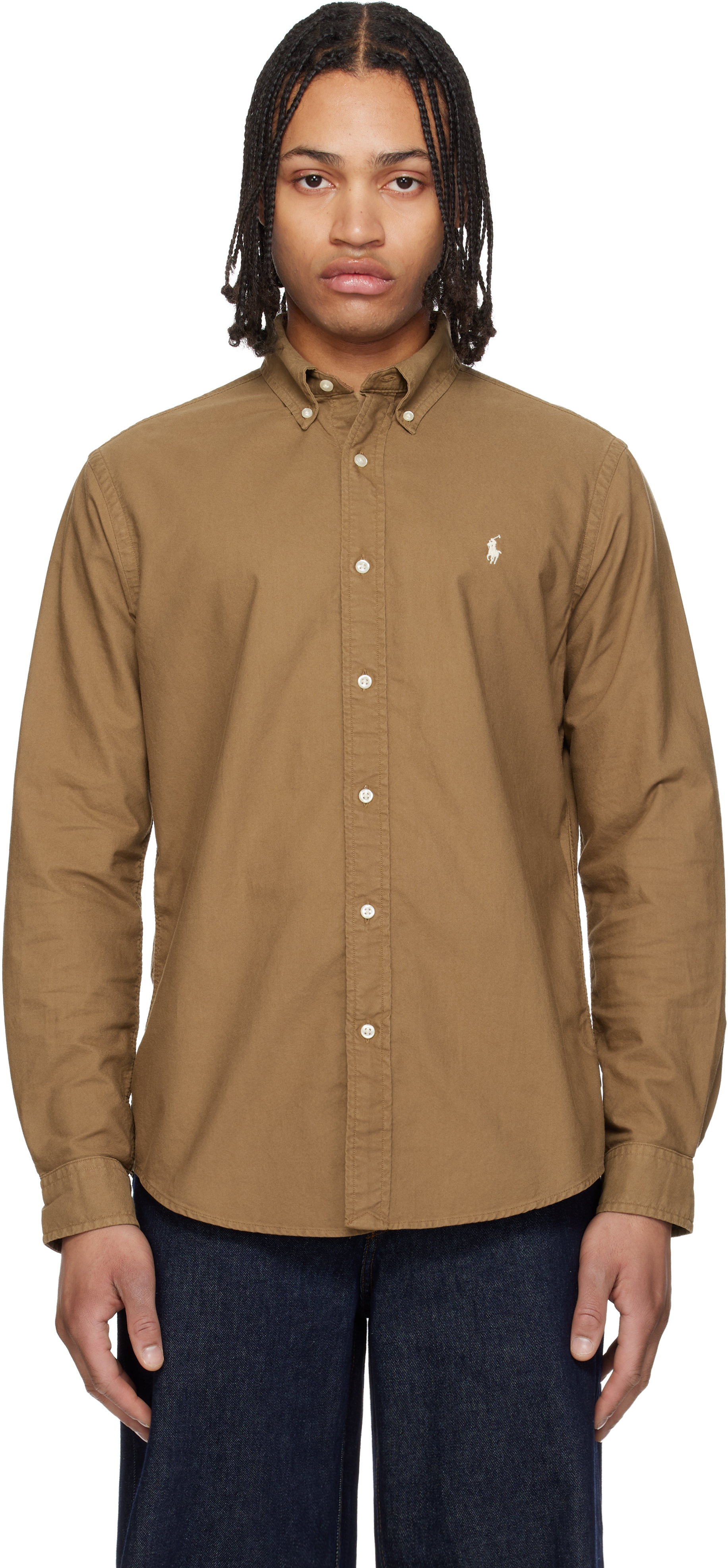 Brown Garment-Dyed Oxford Shirt
