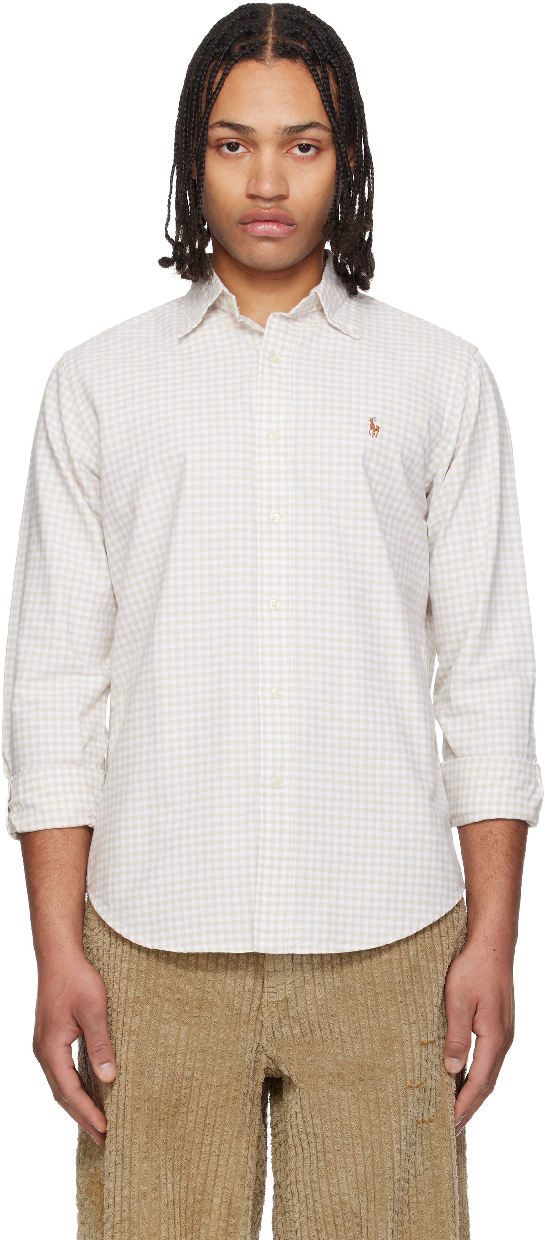 Ralph Lauren Classic Fit Gingham Oxford Men Shirt - Basic Sand White