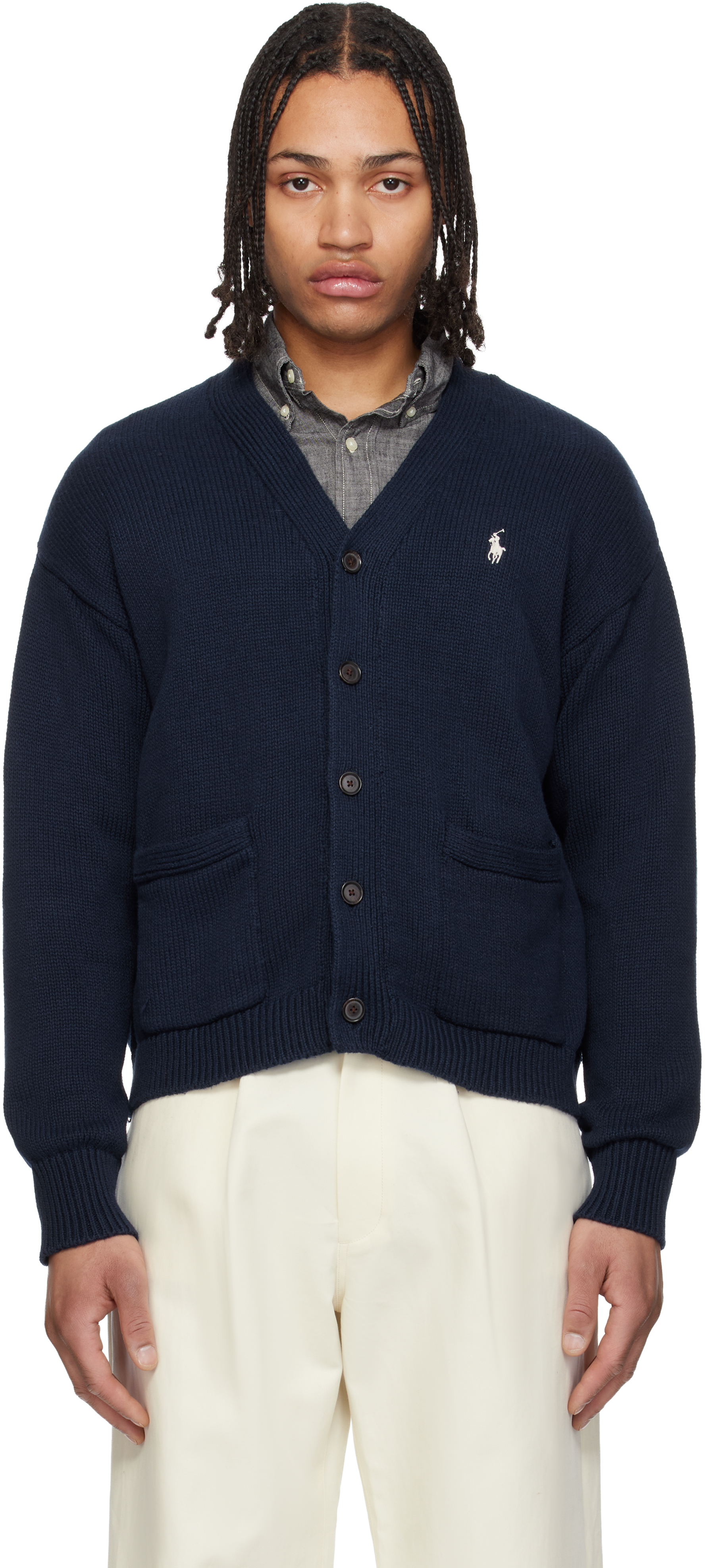 Polo Ralph Lauren: ネイビー コットン 長袖 カーディガン | SSENSE 日本