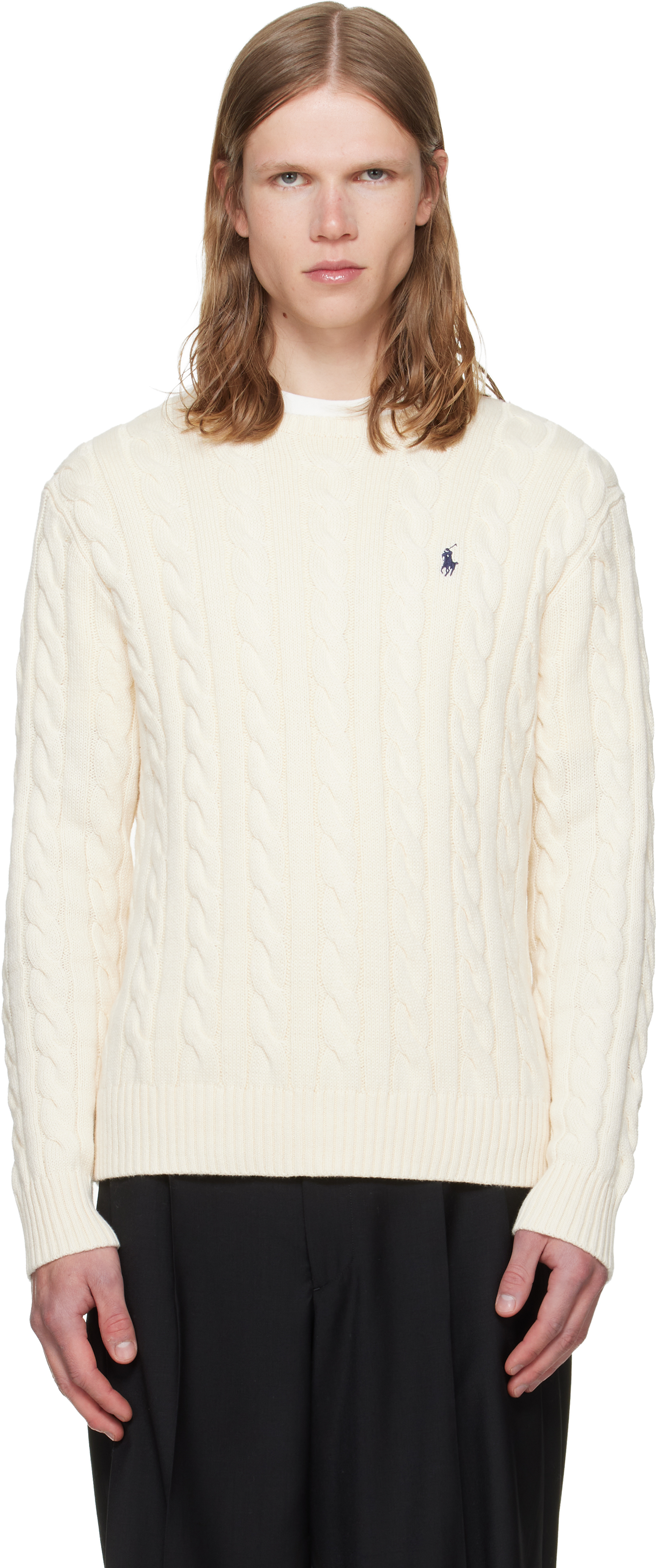 Polo by Ralph Lauren コットンニット オフホワイト Polo Ralph Lauren: オフホワイト ケーブルニット コットン セーター