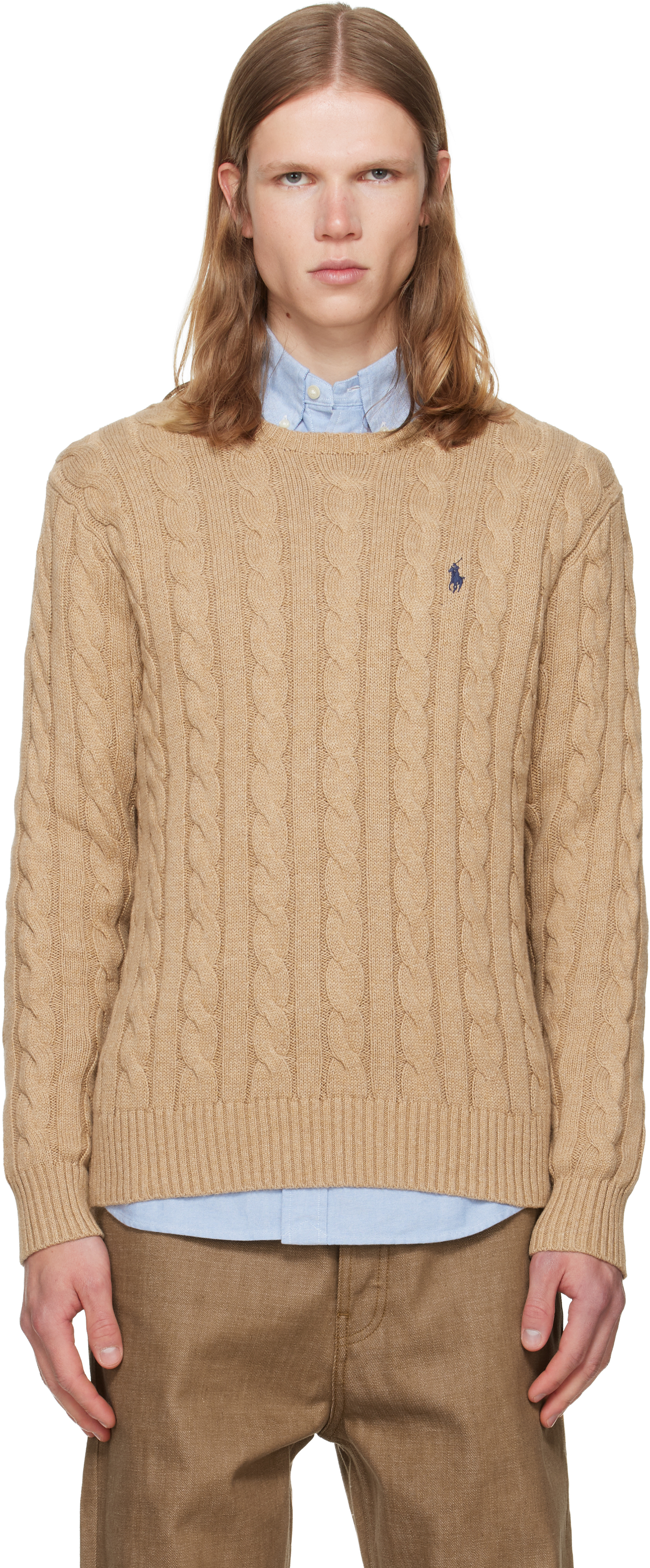Polo Ralph Laurenのベージュ ケーブルニット コットン セーターがセール中