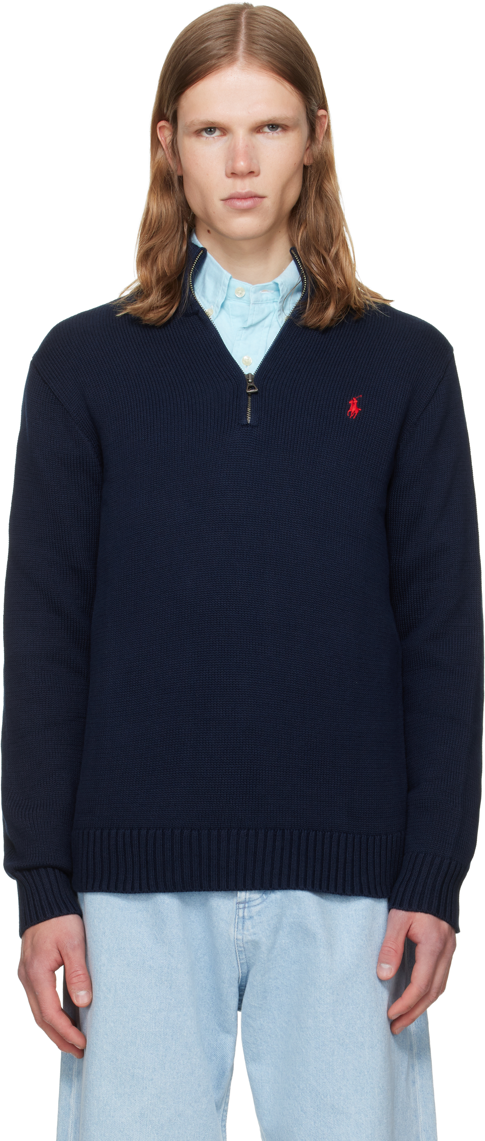 Polo Ralph Lauren: Navy Half-Zip Sweater | SSENSE