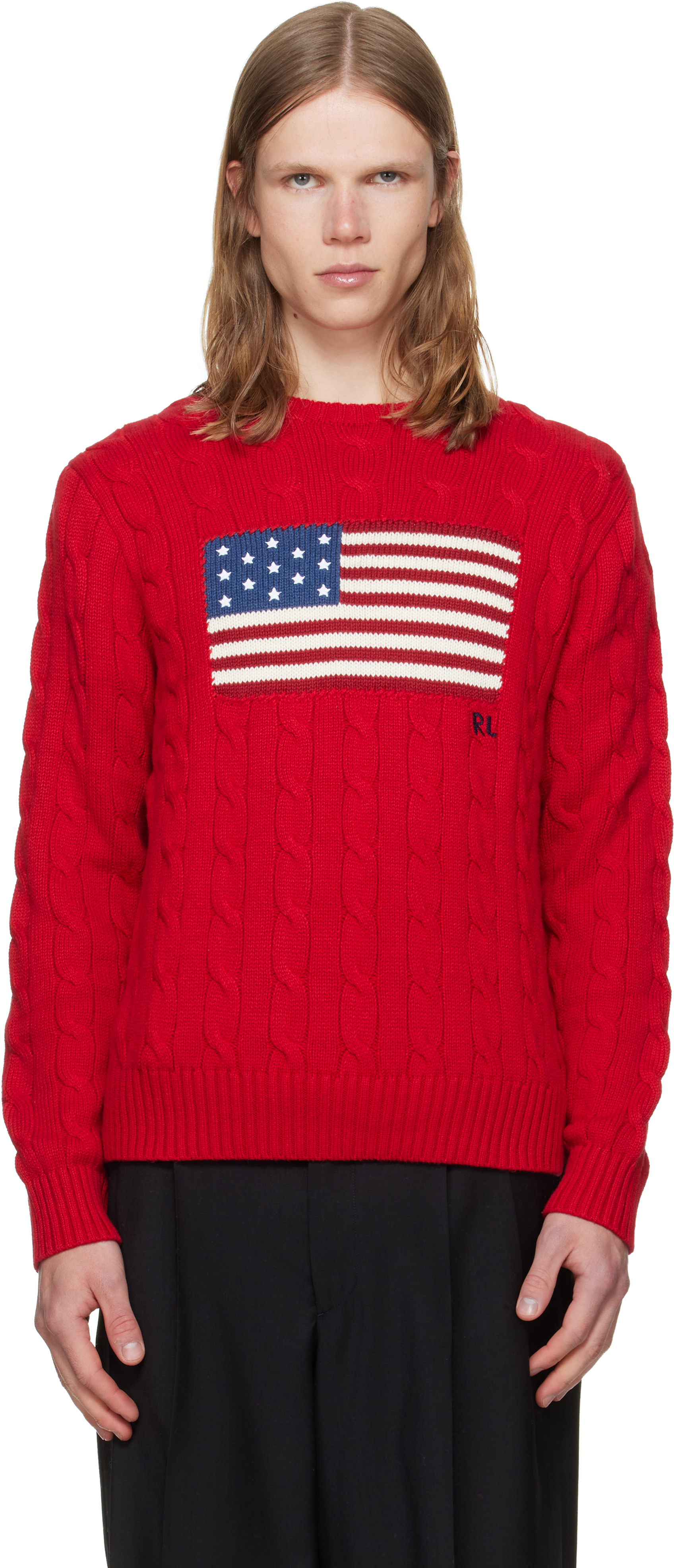 Polo Ralph Lauren レッド ケーブル編み セーター Polo Ralph Lauren: レッド ケーブルニット セーター | SSENSE 日本