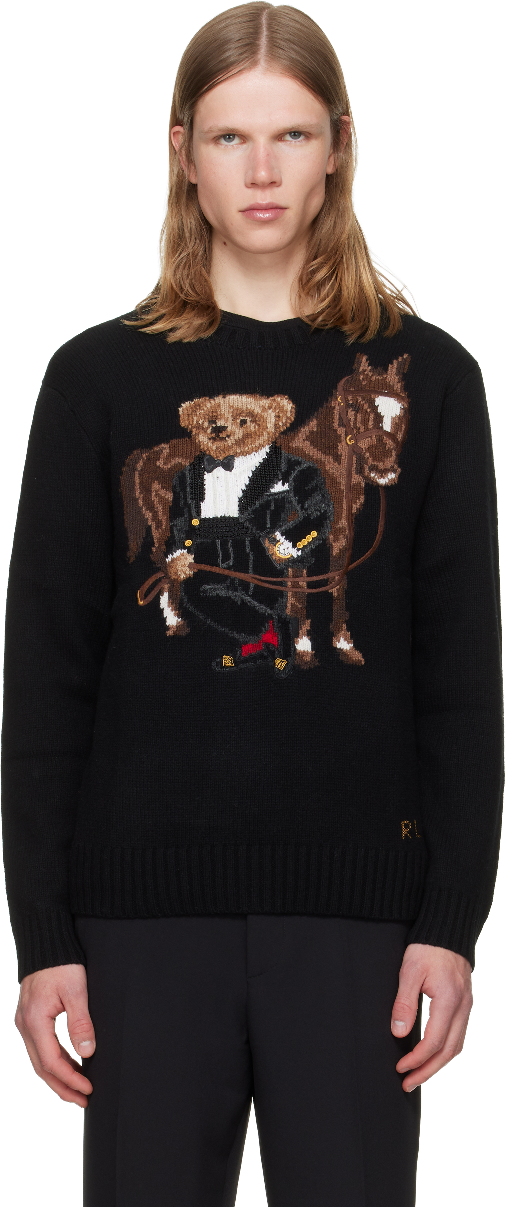 Polo Ralph Lauren: Black Polo Bear & Horse Sweater | SSENSE