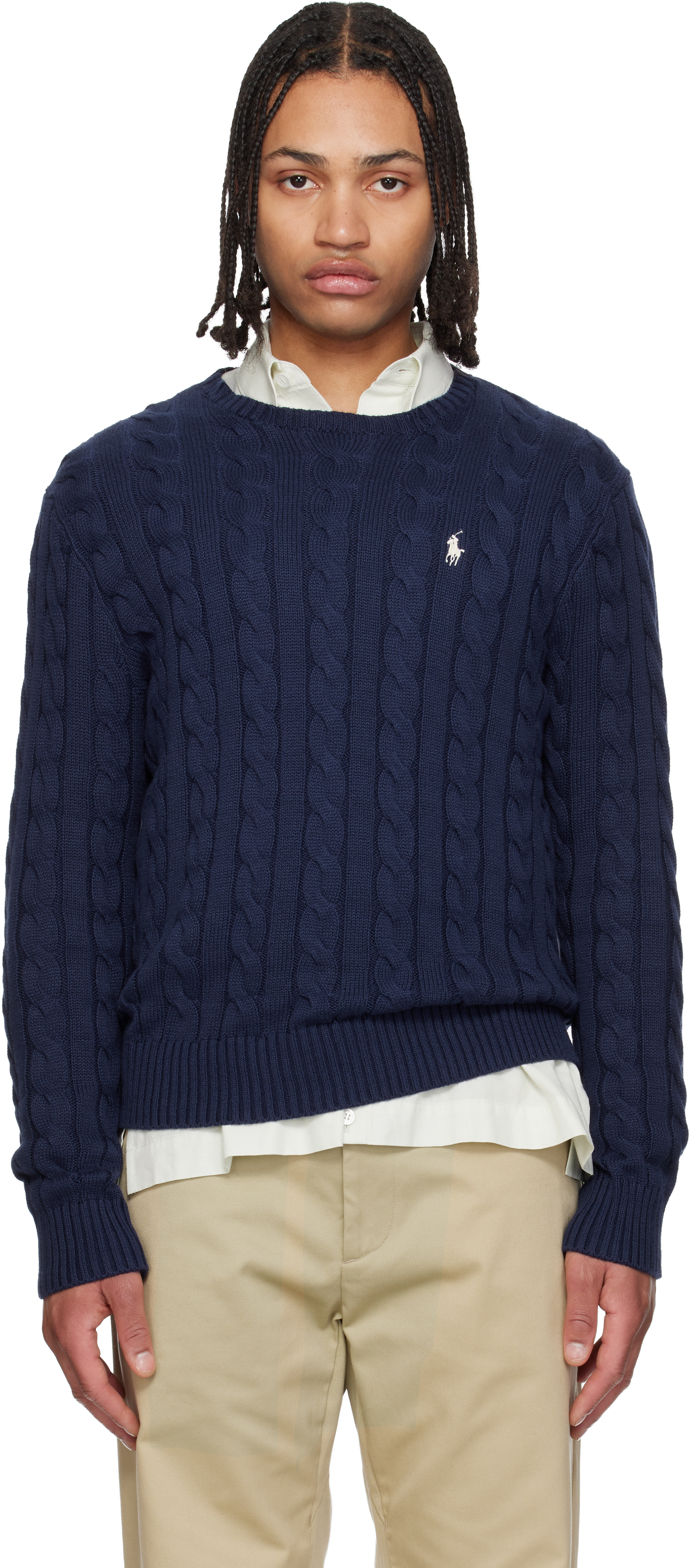 Polo Ralph Lauren: ネイビー ケーブルニット コットン セーター