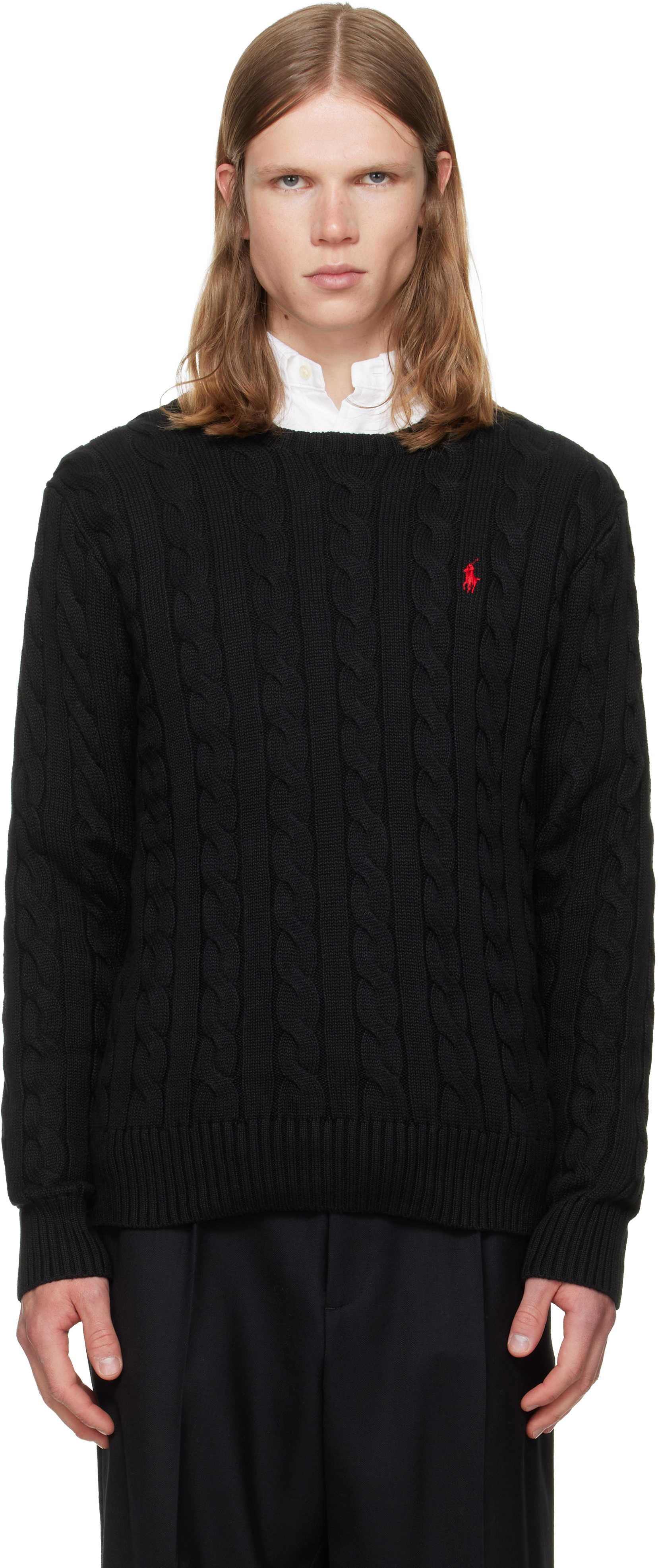 新品 Polo Ralph Lauren ブラック ケーブルニット M Polo Ralph Lauren: ブラック ケーブルニット コットン セーター