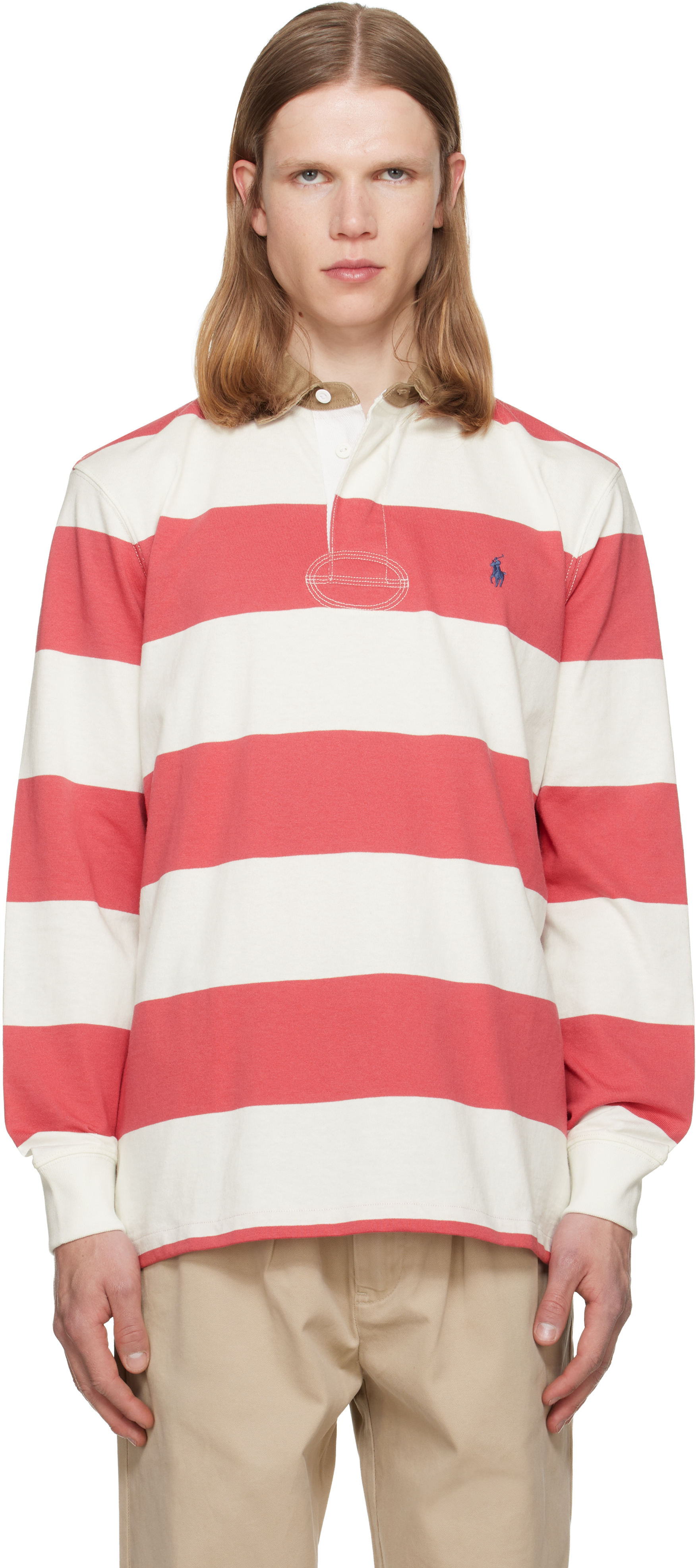 Polo Ralph Lauren: ホワイト＆ピンク Classic Fit Khaki-Collar