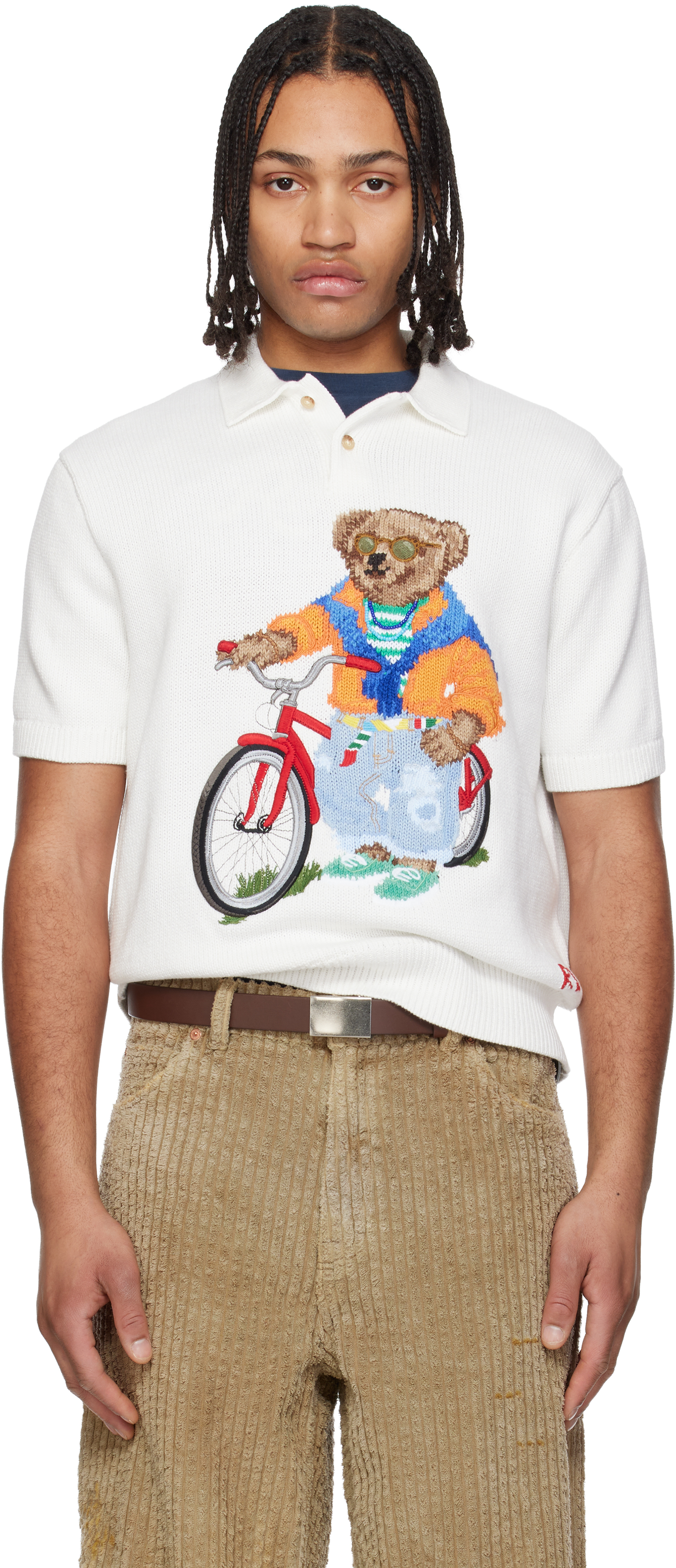 Polo Ralph Lauren: オフホワイト コットン 半袖ニットポロシャツ