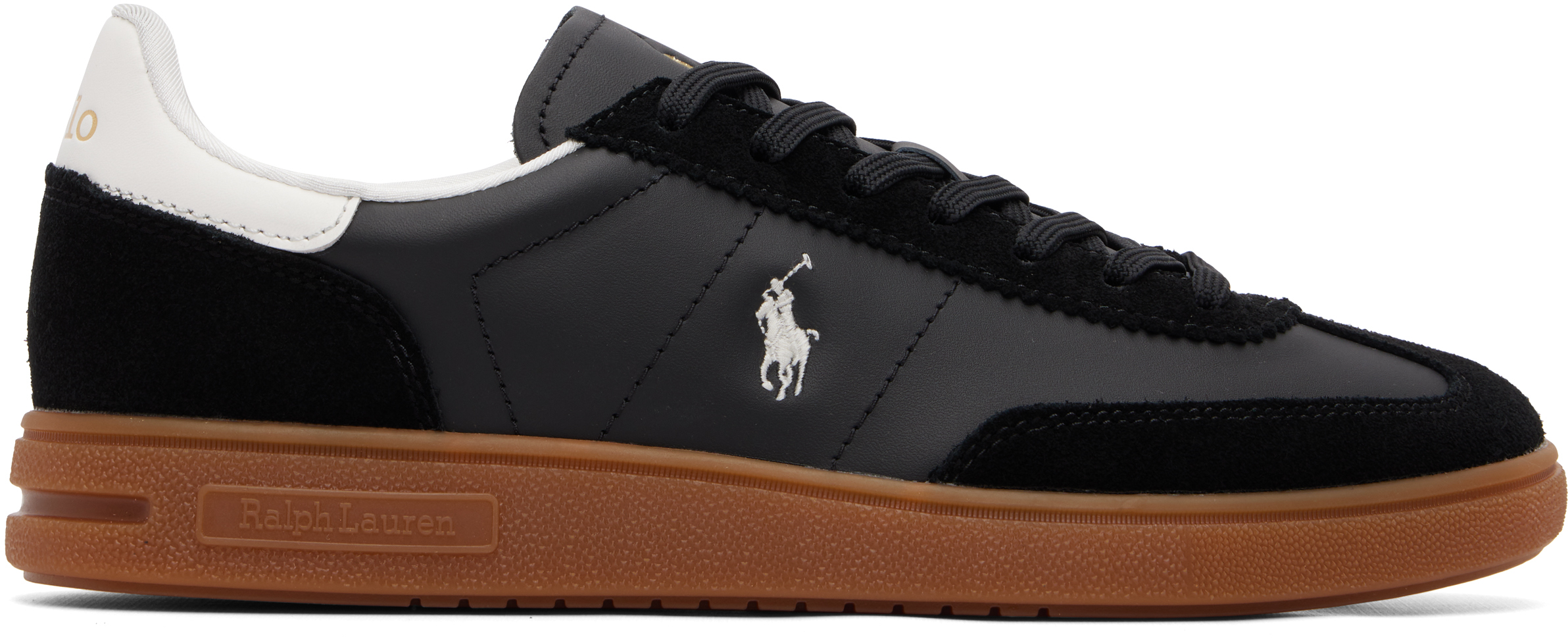 Black Bedford Leather-Suede Sneakers by Polo Ralph Lauren on Sale