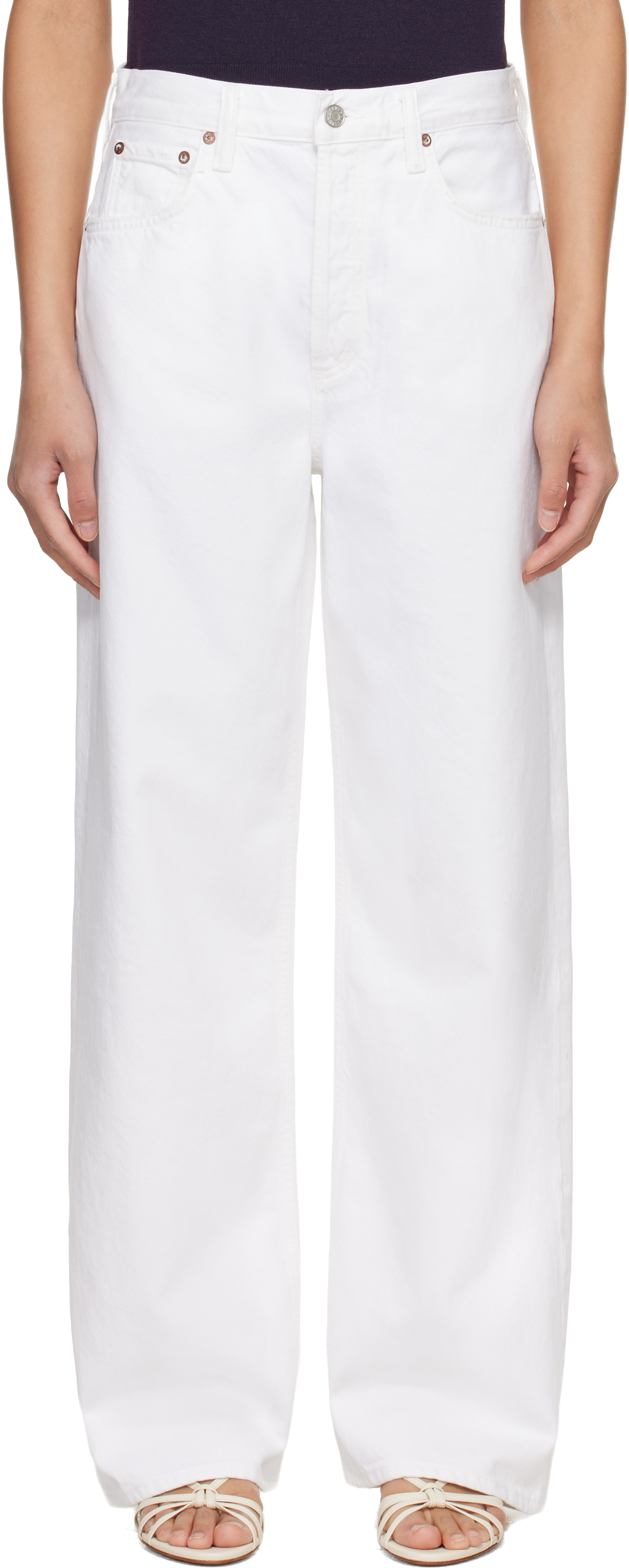 White Low Slung Baggy Jeans