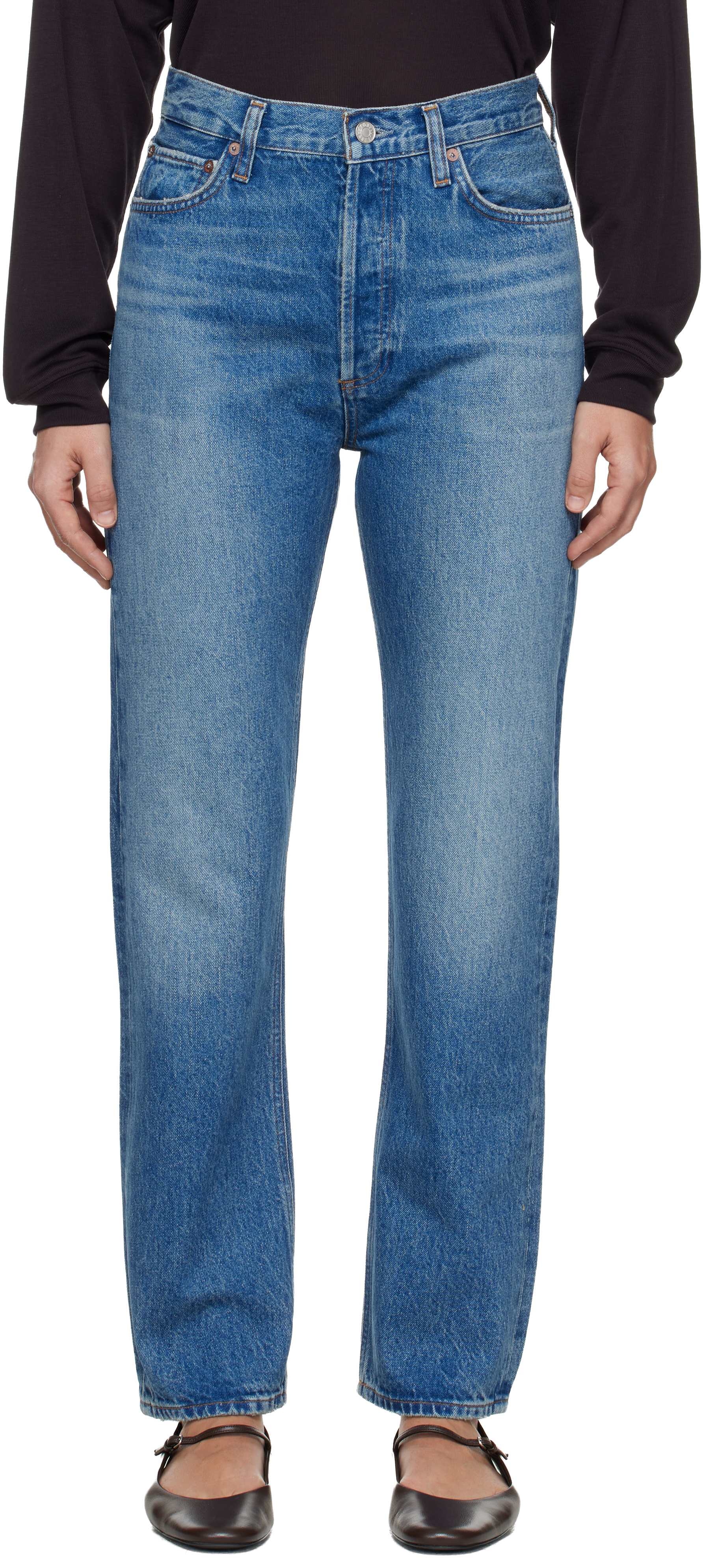 Blue 90s Pinch Waist High Rise Straight Jeans