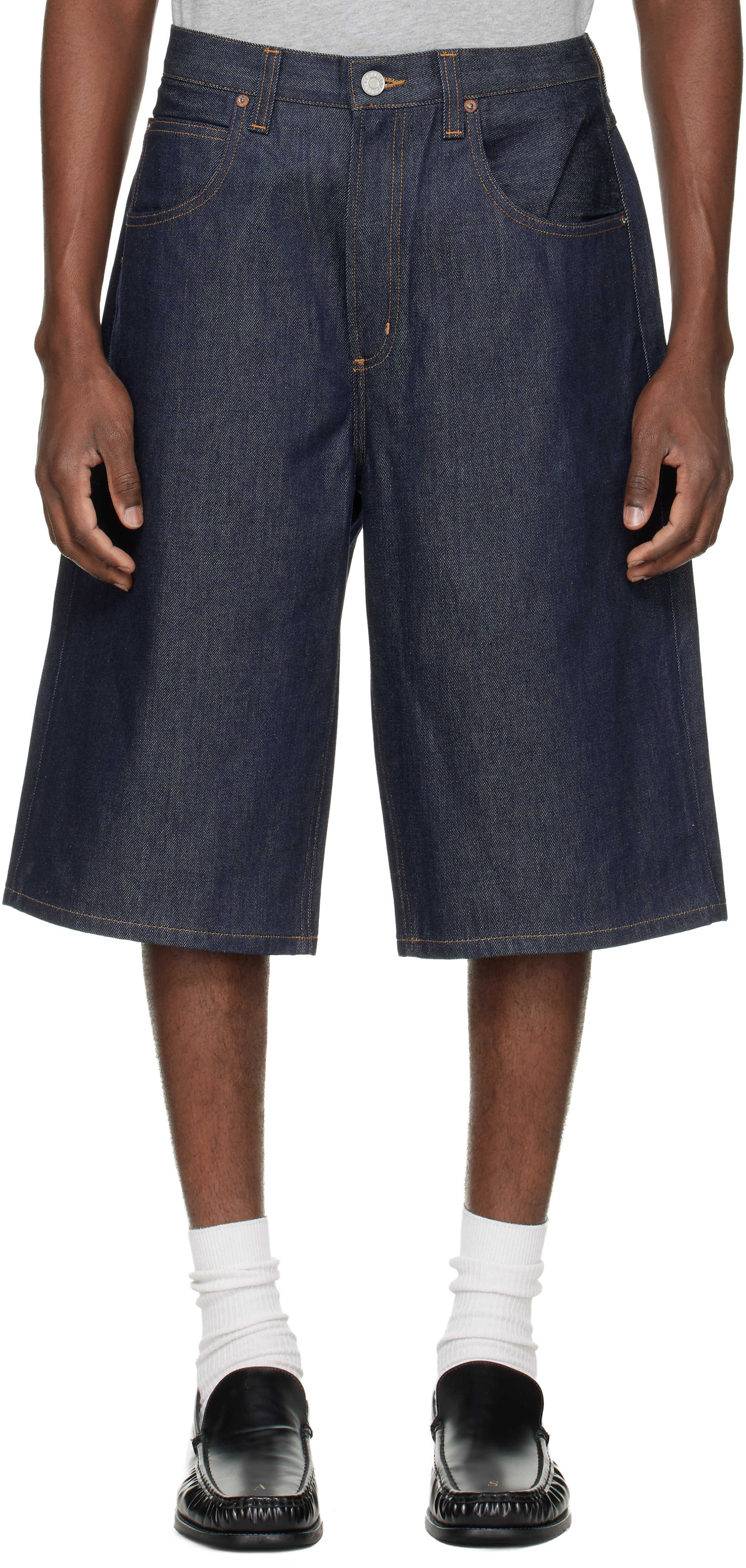 Navy Fusion Skater Denim Shorts