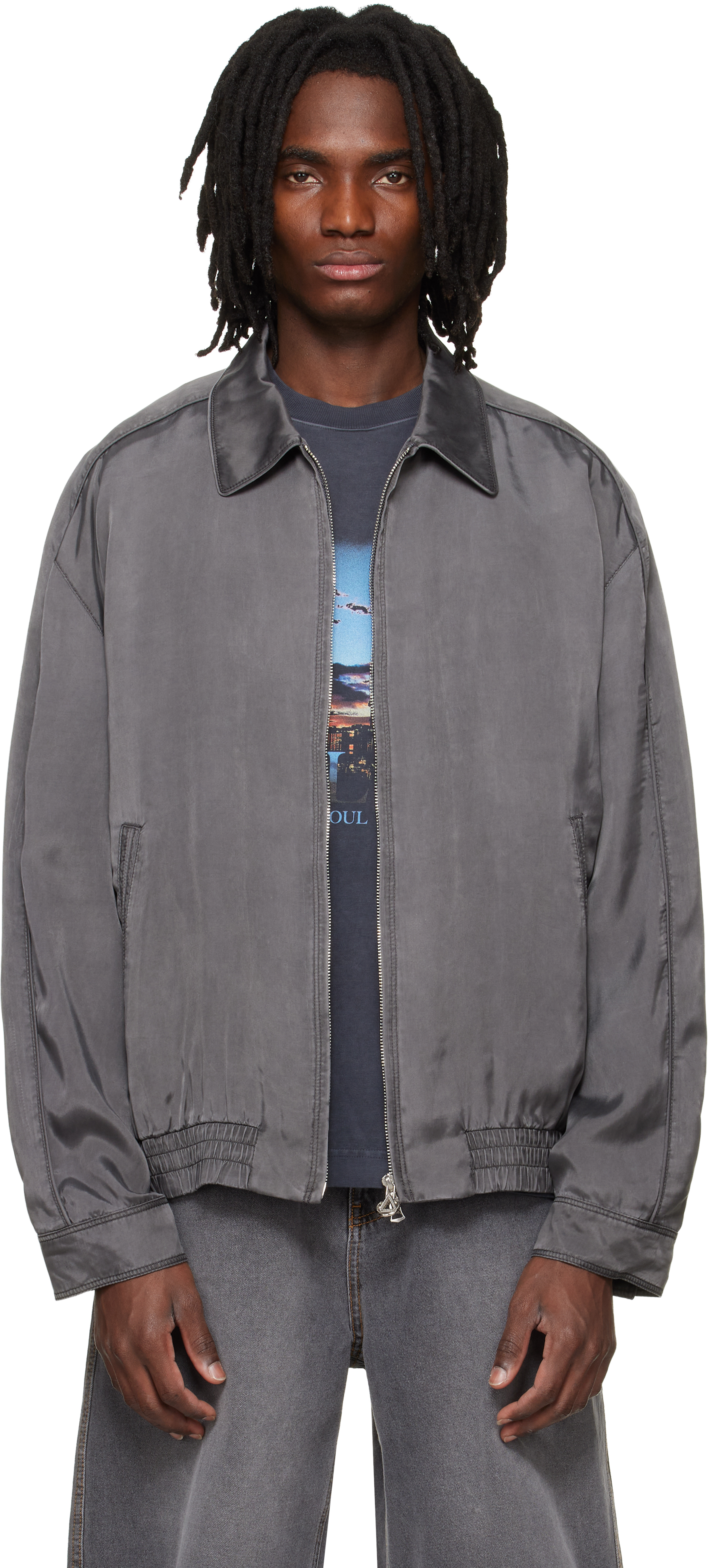Solid Homme: グレー Washed Cupro ブルゾンジャケット | SSENSE 日本