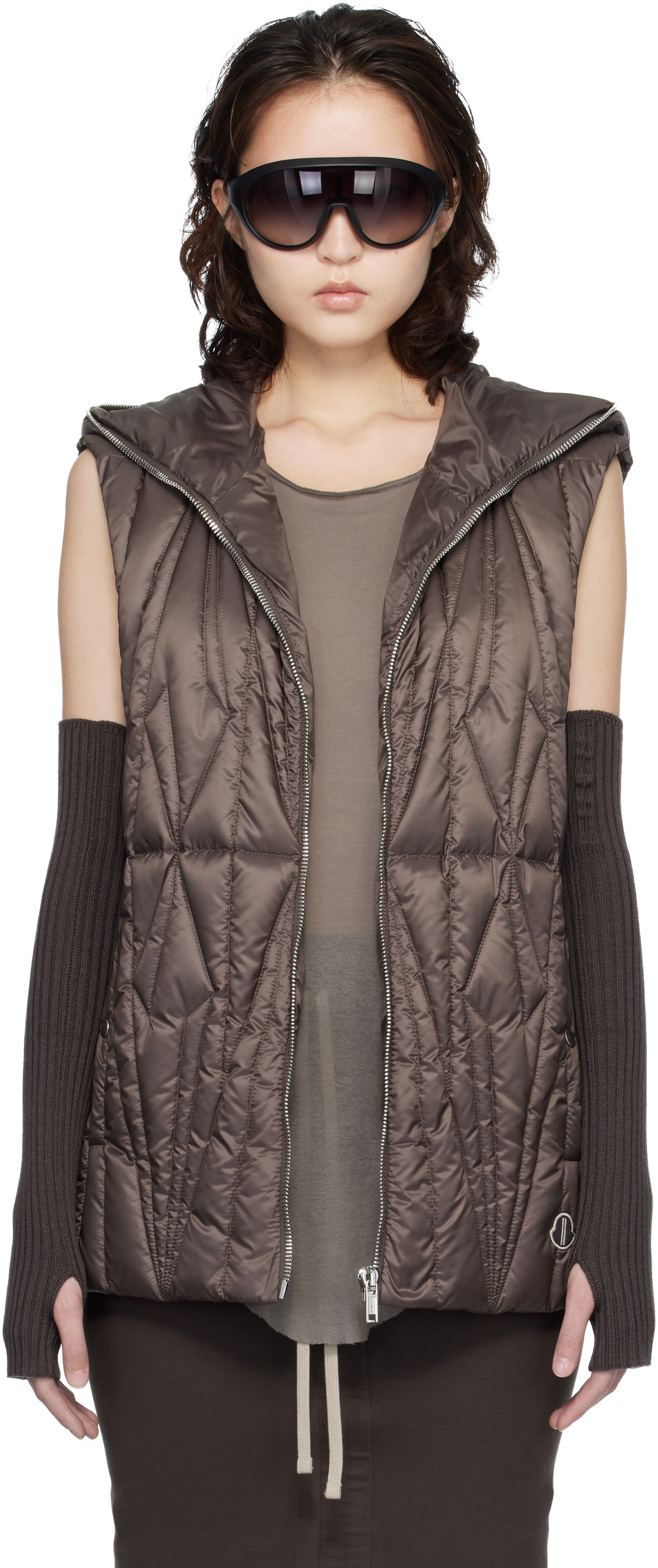 Rick Owens Moncler +  Brown Geocamo Ziplock Down Vest
