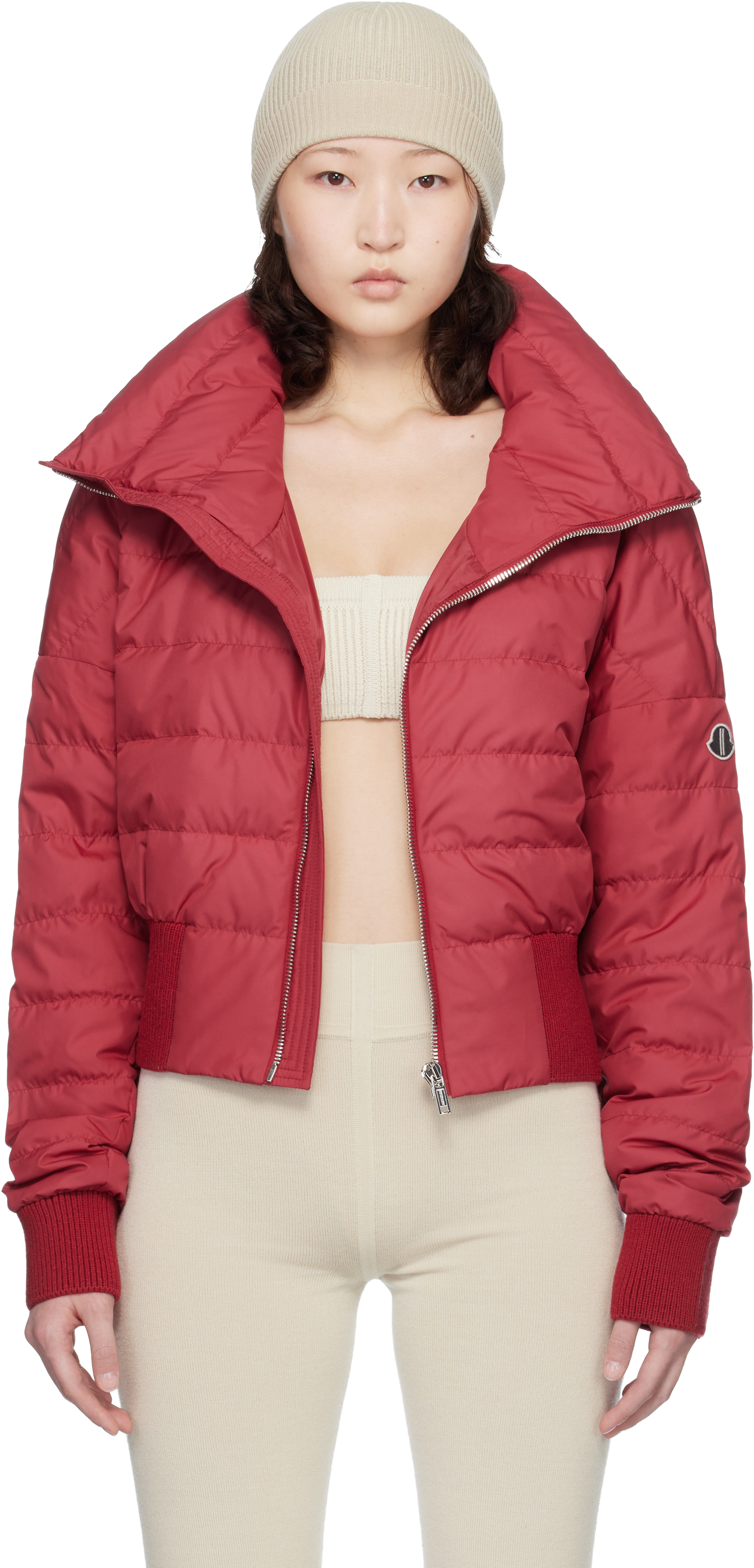 Rick Owens: Moncler + Rick Owens レッド クロップド ダウン 