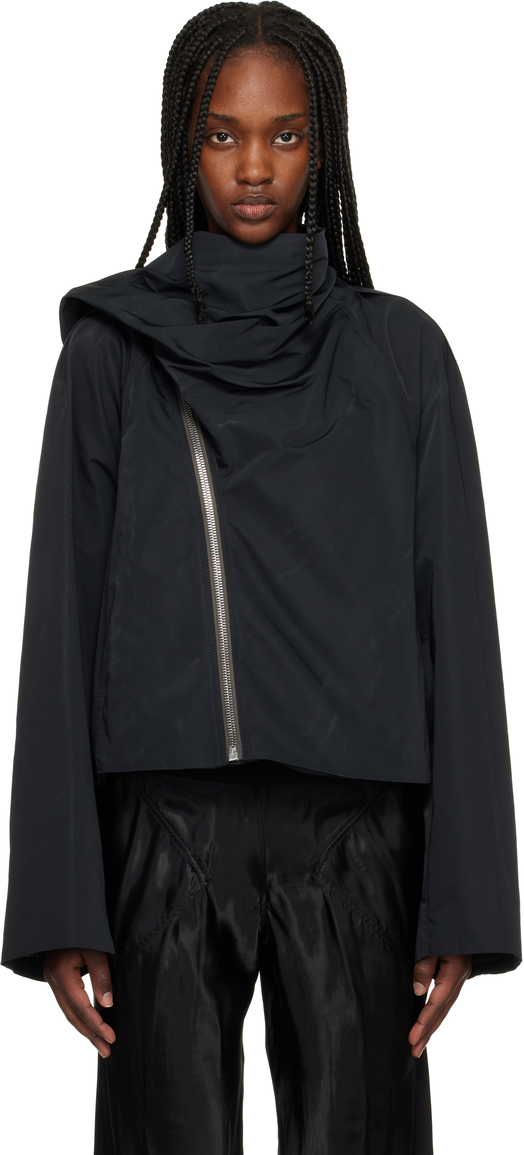 Rick Owens: ブラック Temple Cropped Scarf フライトジャケット