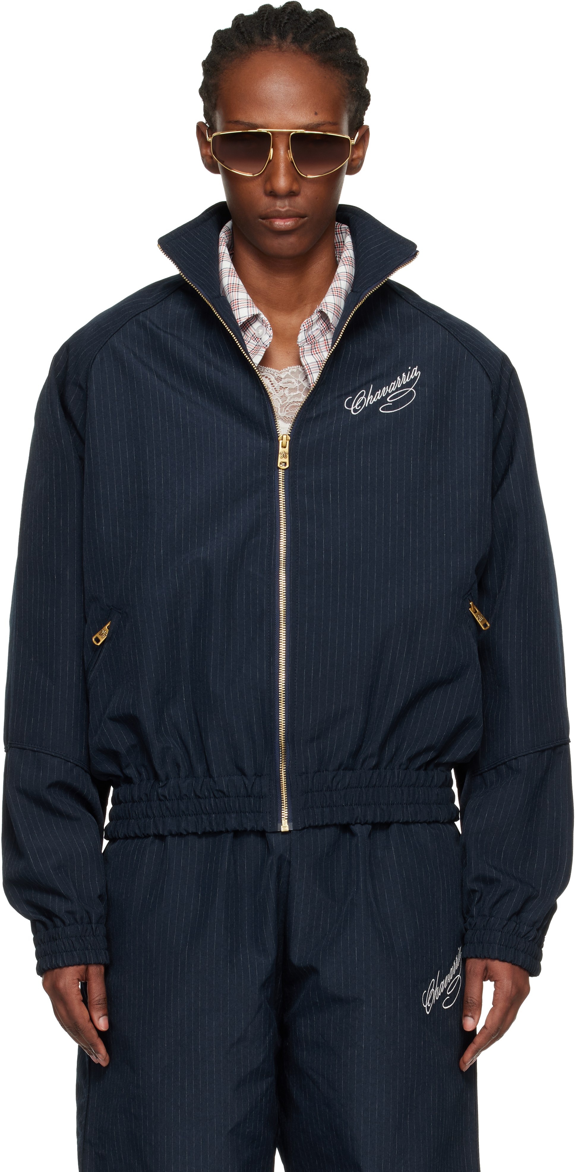 Navy Ruff Rider Track Jacket by WILLY CHAVARRIA on Sale