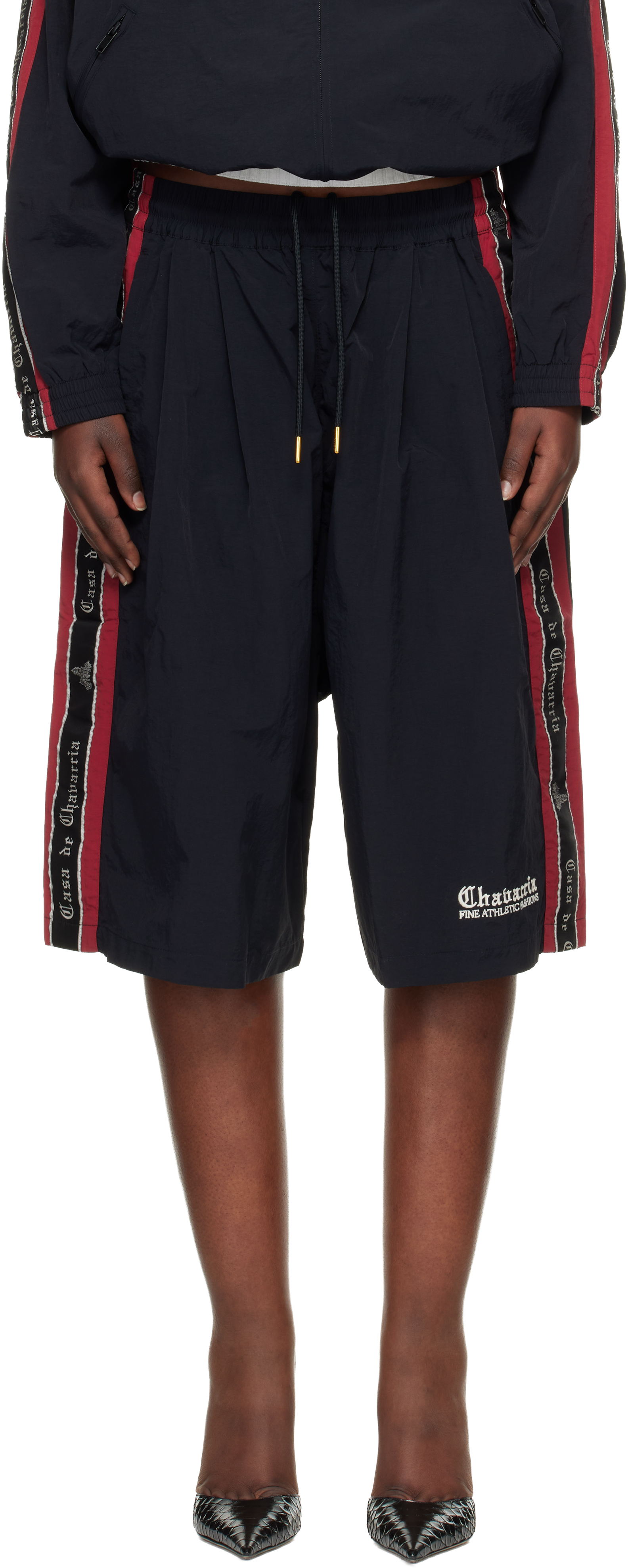 Black 'Casa De Chavarria' Orale Track Shorts by WILLY CHAVARRIA on