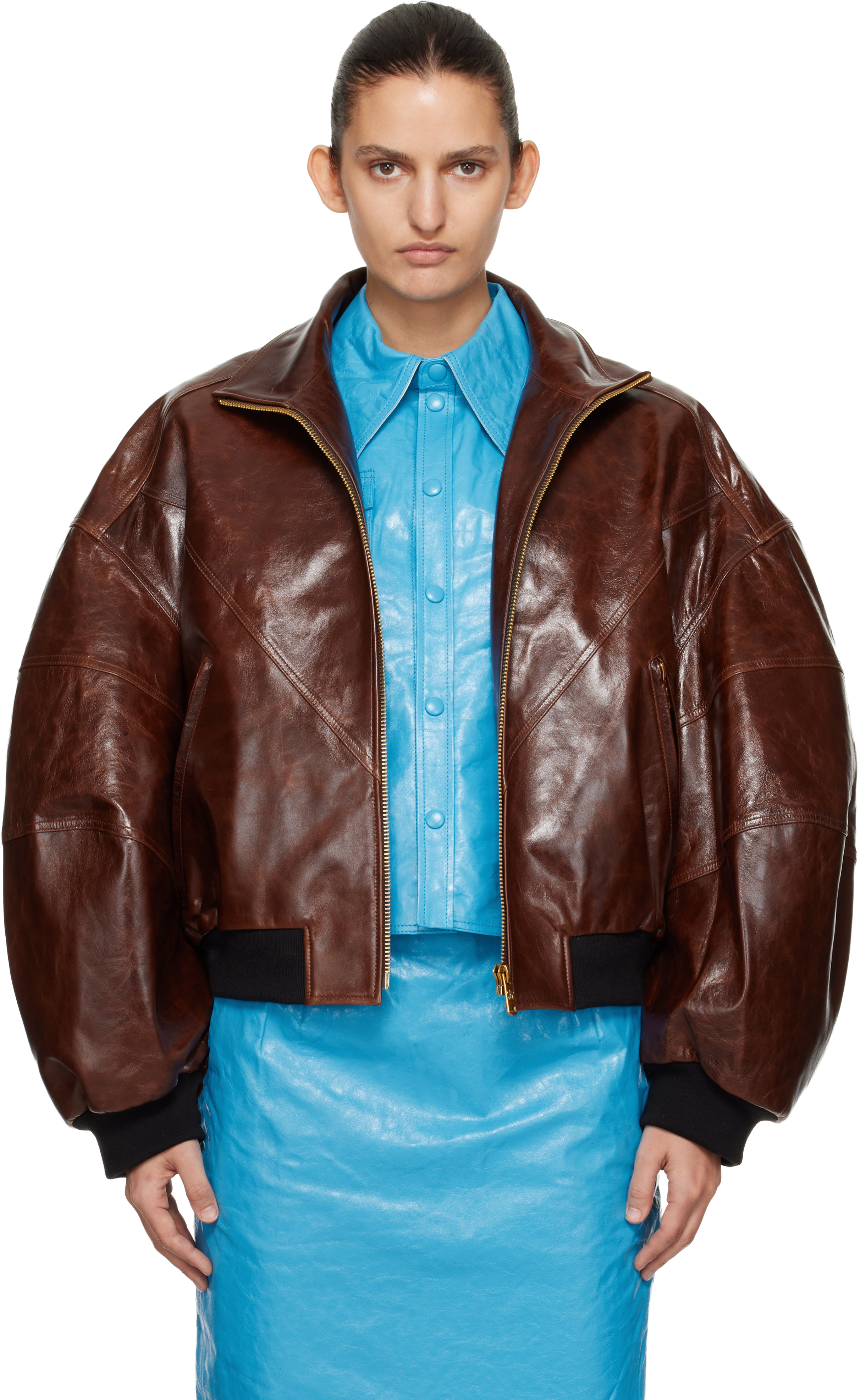 WILLY CHAVARRIA: Brown Leather Ruff Rider Jacket | SSENSE