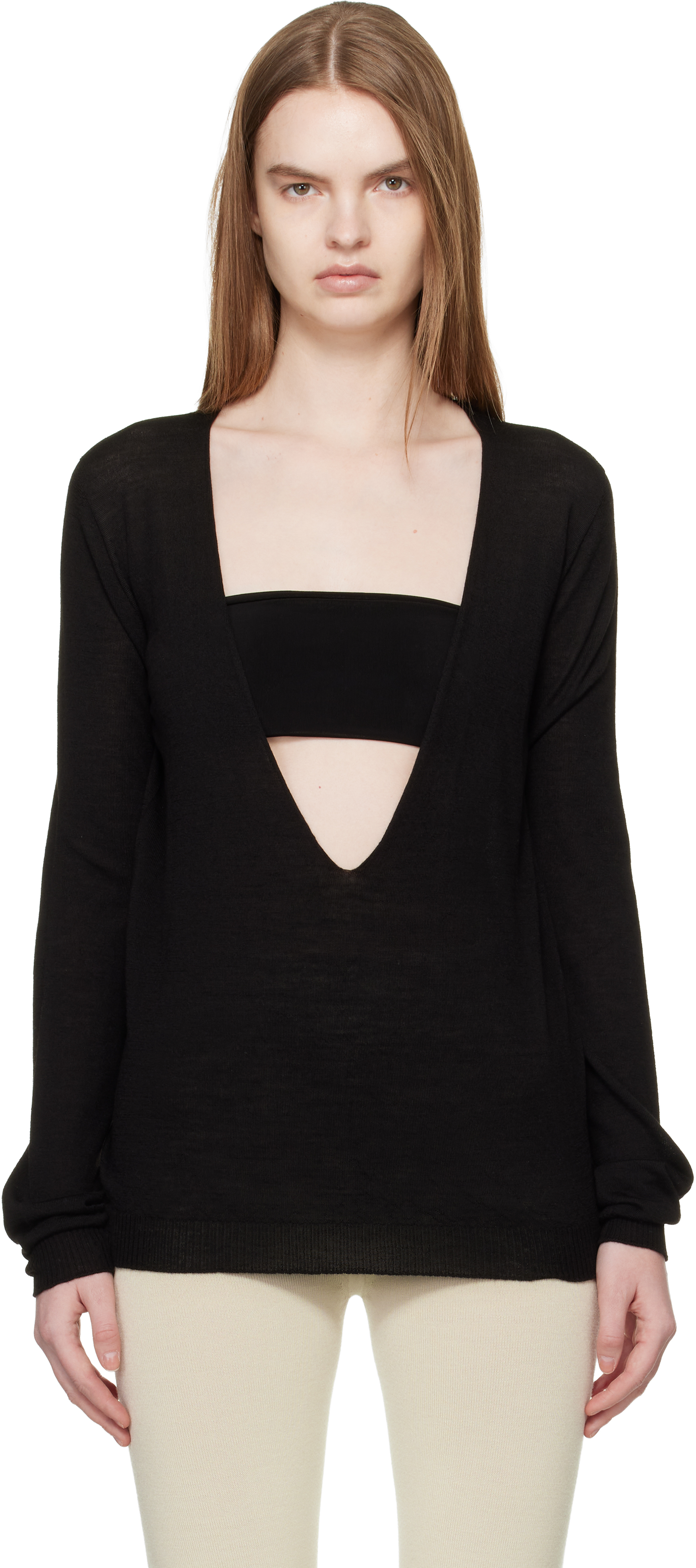 Rick Owens: Black Temple Extreme V Neck Pull Sweater | SSENSE
