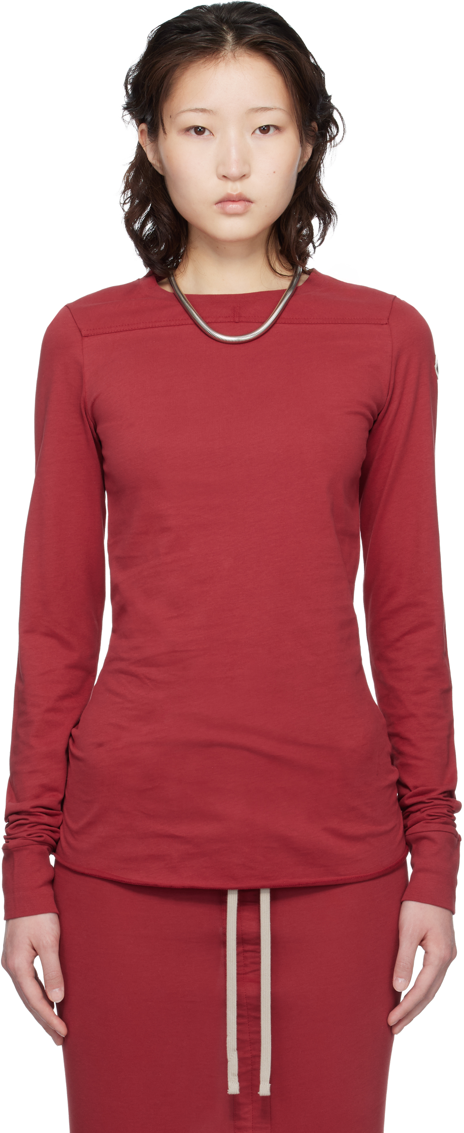 Rick Owens Moncler +  Red Girder Ls T-shirt In Burgundy