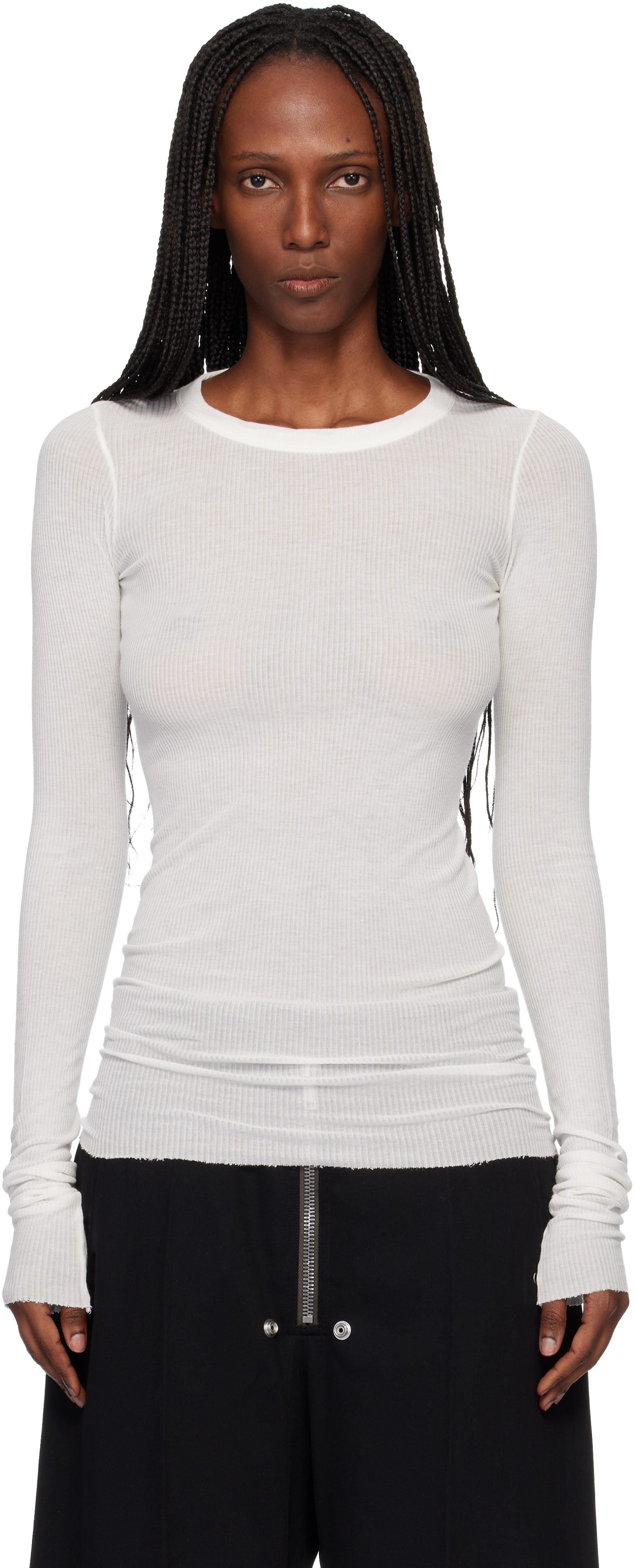 Rick Owens: Off-White Temple Rib LS T-shirt | SSENSE