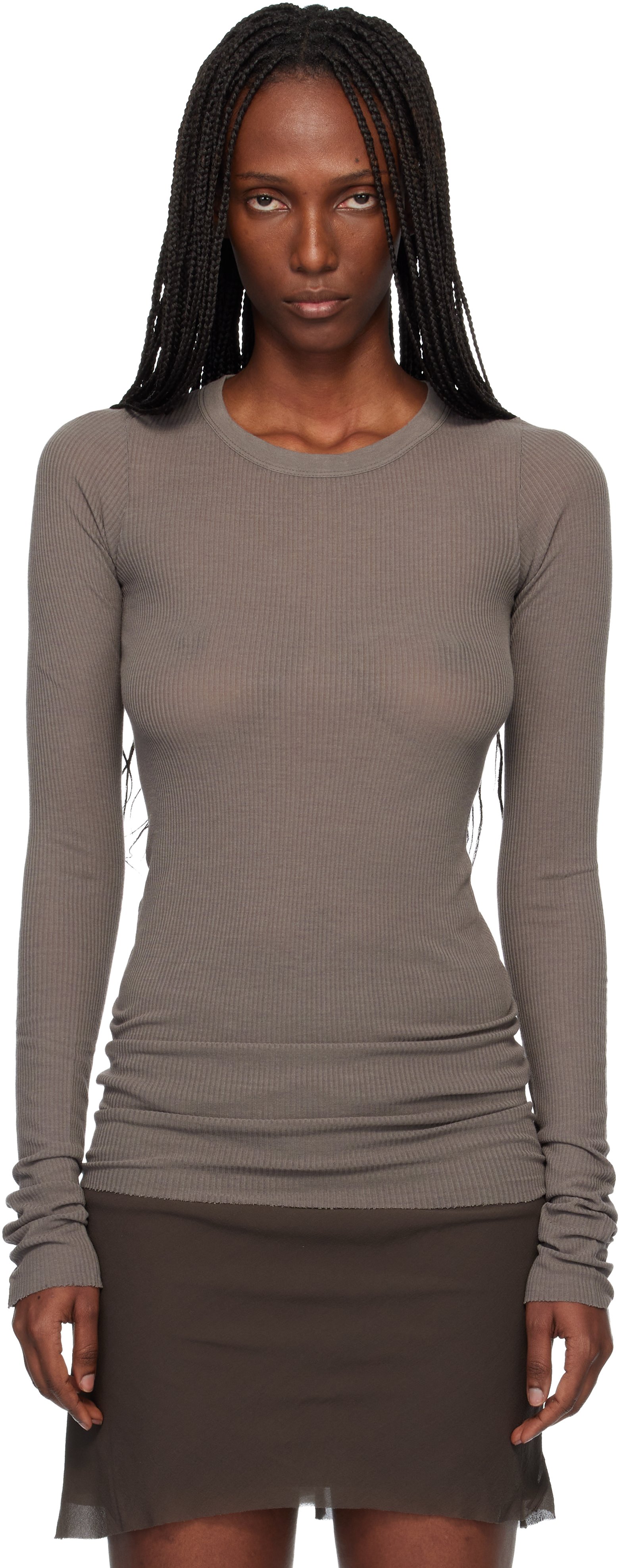 Rick Owens: グレー Temple Rib LS Tシャツ | SSENSE 日本