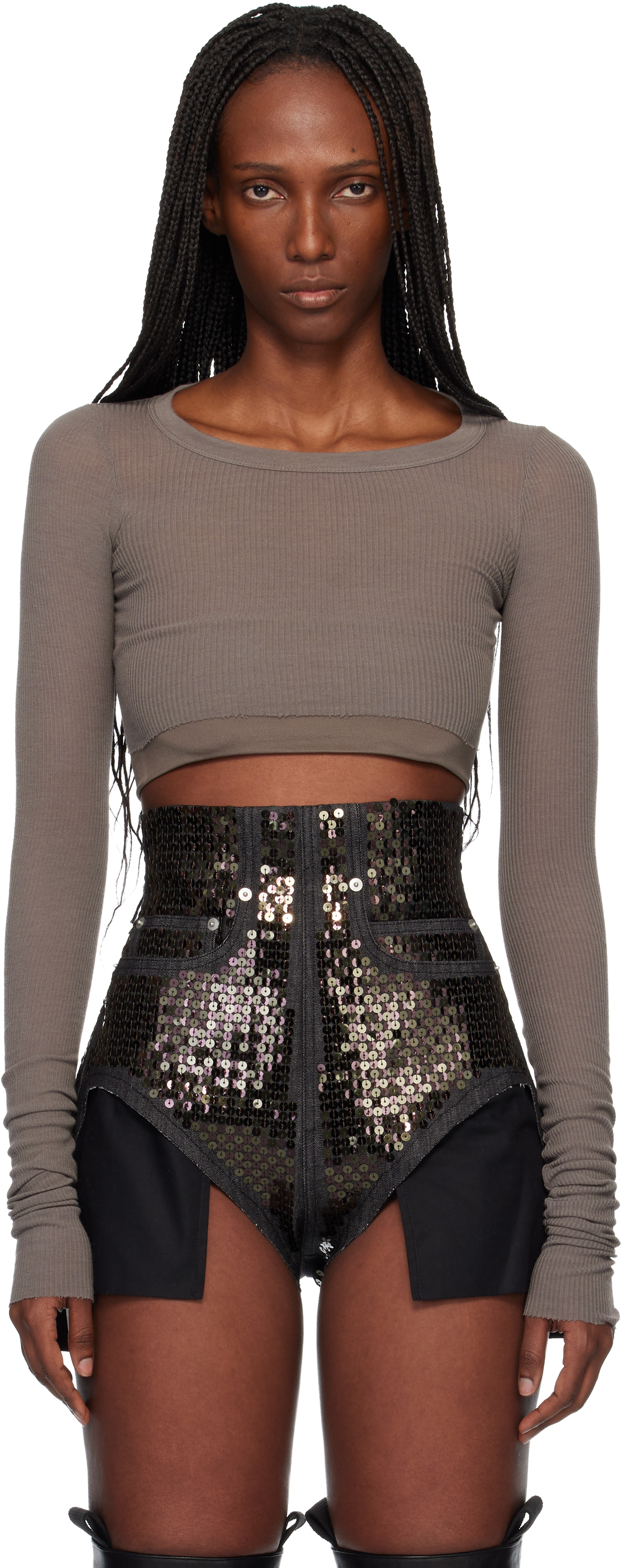 Rick Owens Gray LS Crop T-shirt