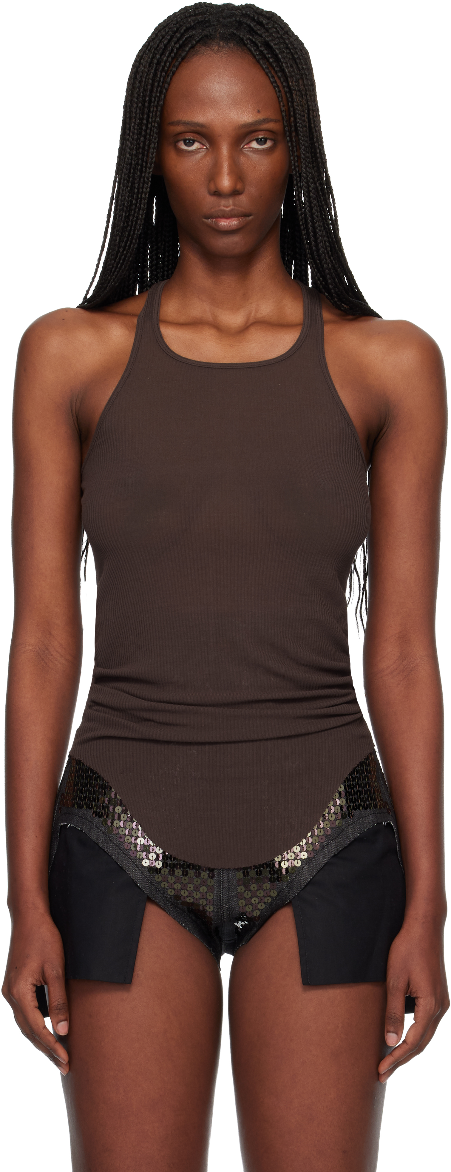Rick Owens: Brown Temple Basic Rib Tank Top | SSENSE
