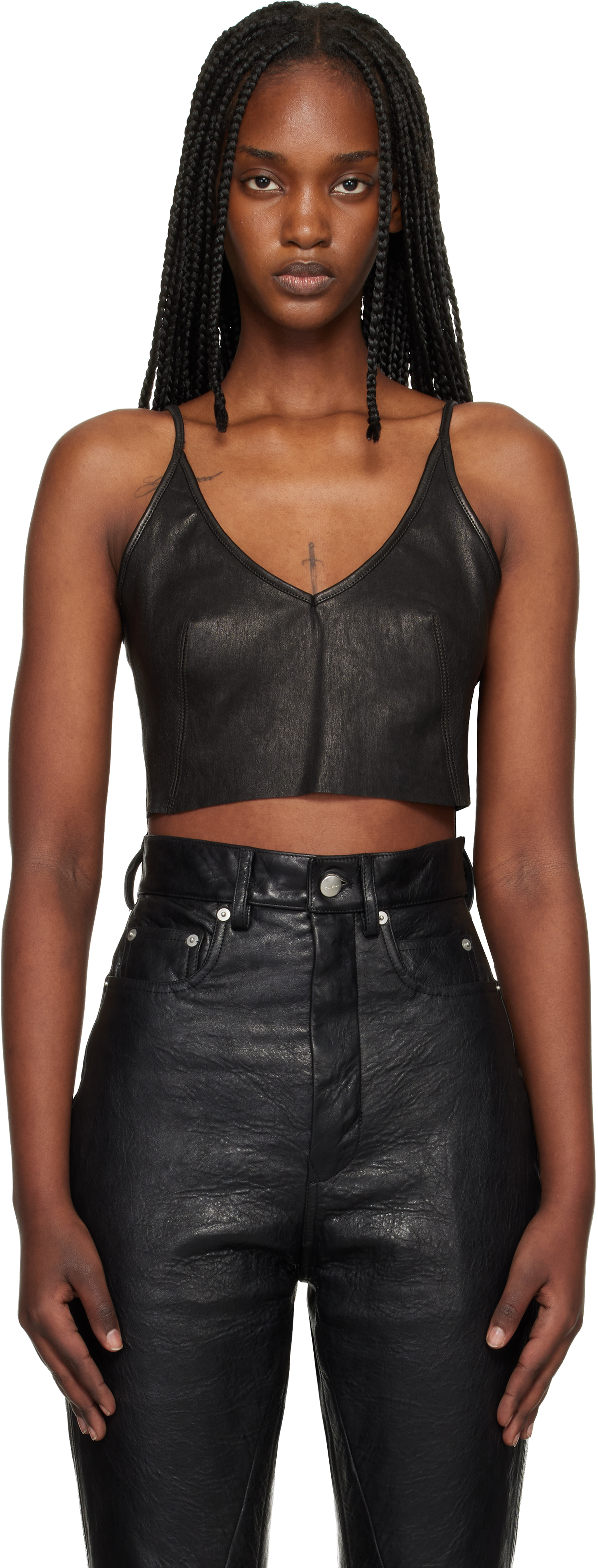 Rick Owens: Black Temple Stretch Lamb Leather Top | SSENSE